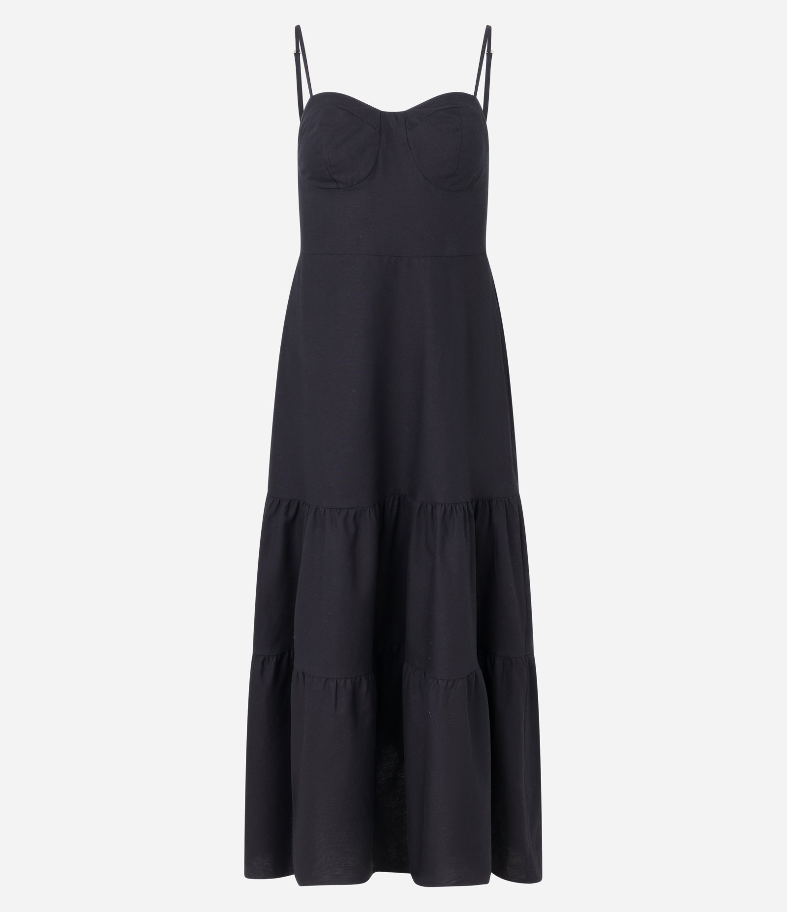 Vestido Evasê em Tricoline com Decote Coração e Bolinhas na Alça Preto 6