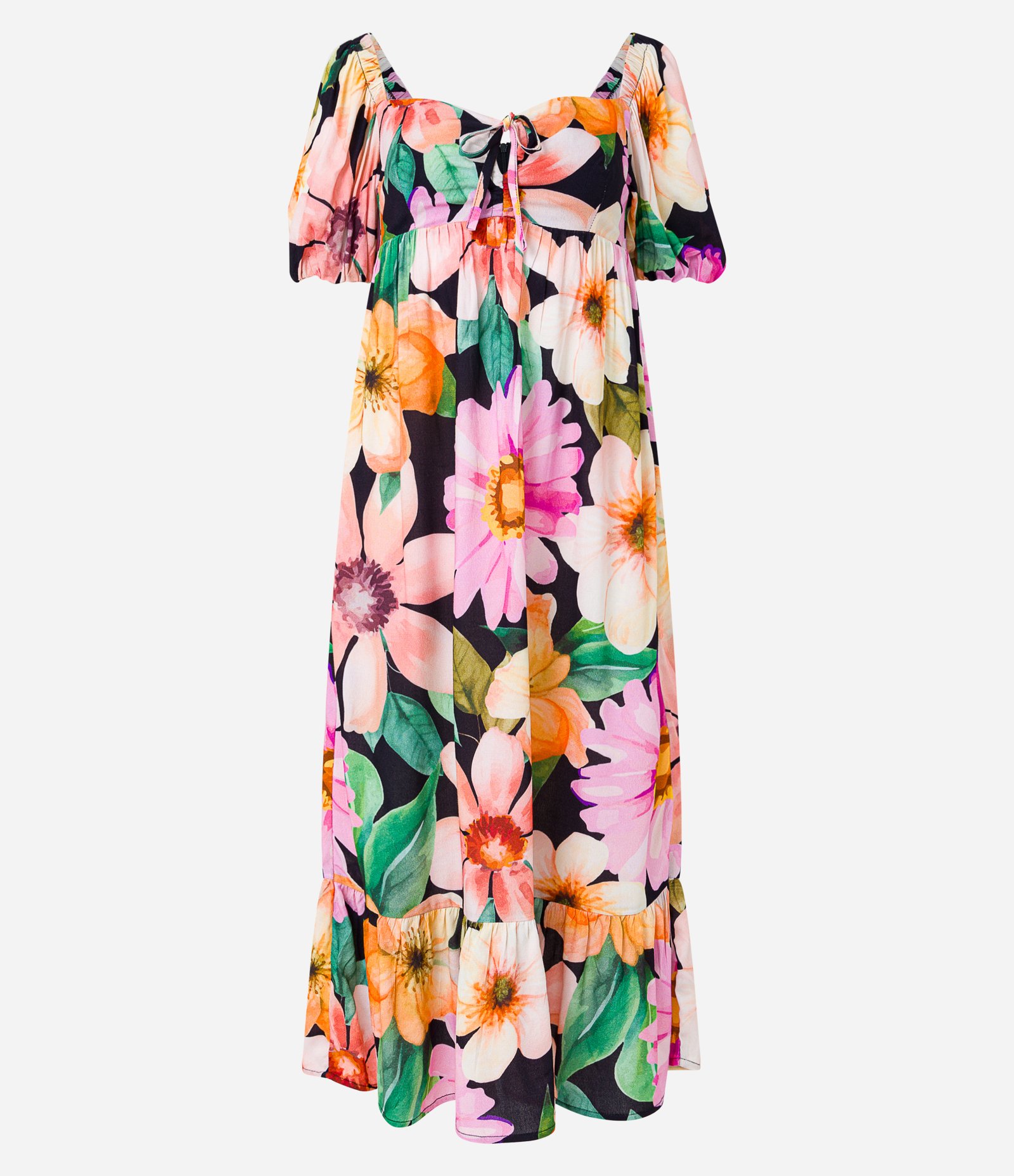 Vestido Midi Manga Bufante em Viscose com Flores Estampadas Multicores 6