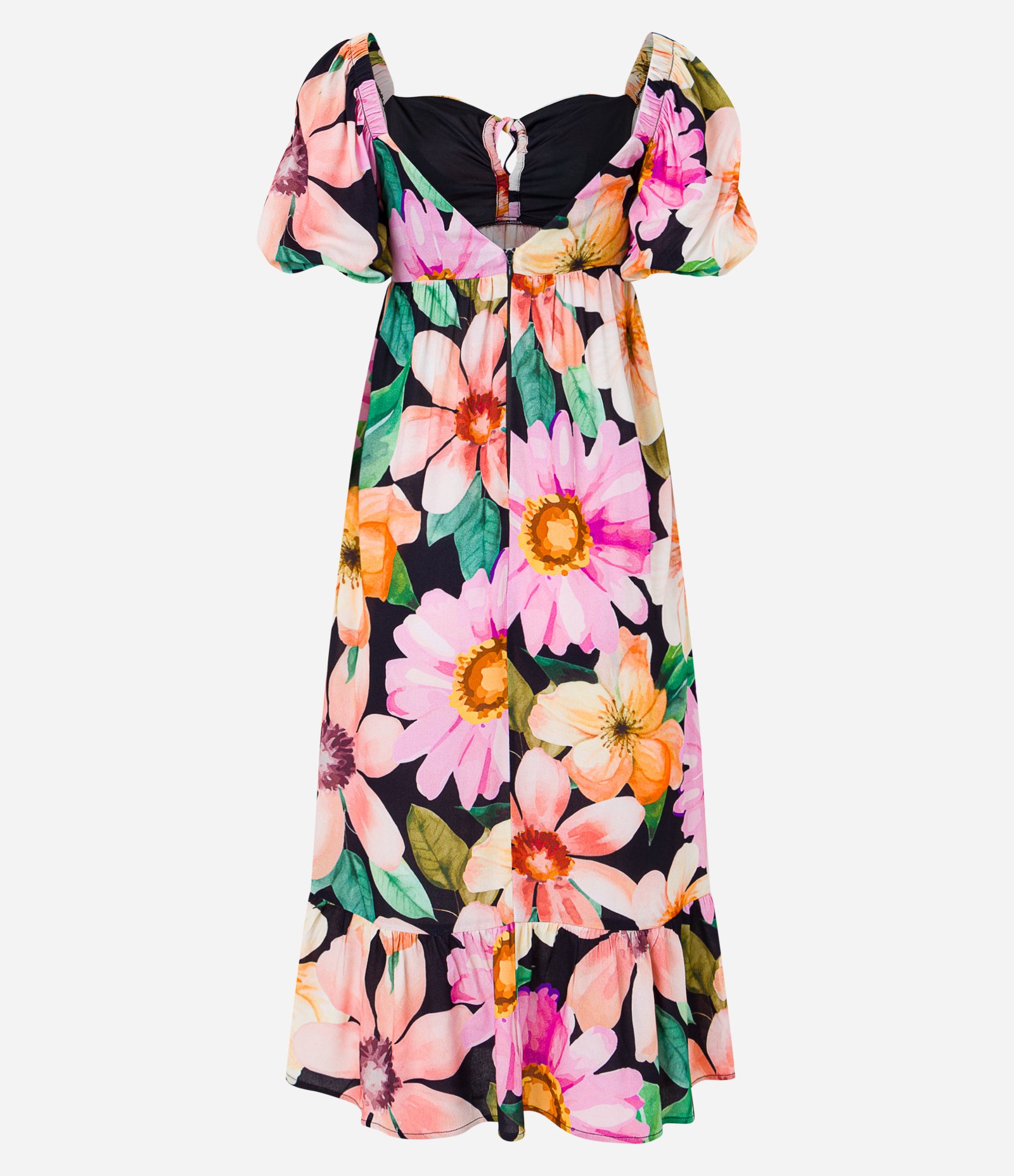 Vestido Midi Manga Bufante em Viscose com Flores Estampadas Multicores 7