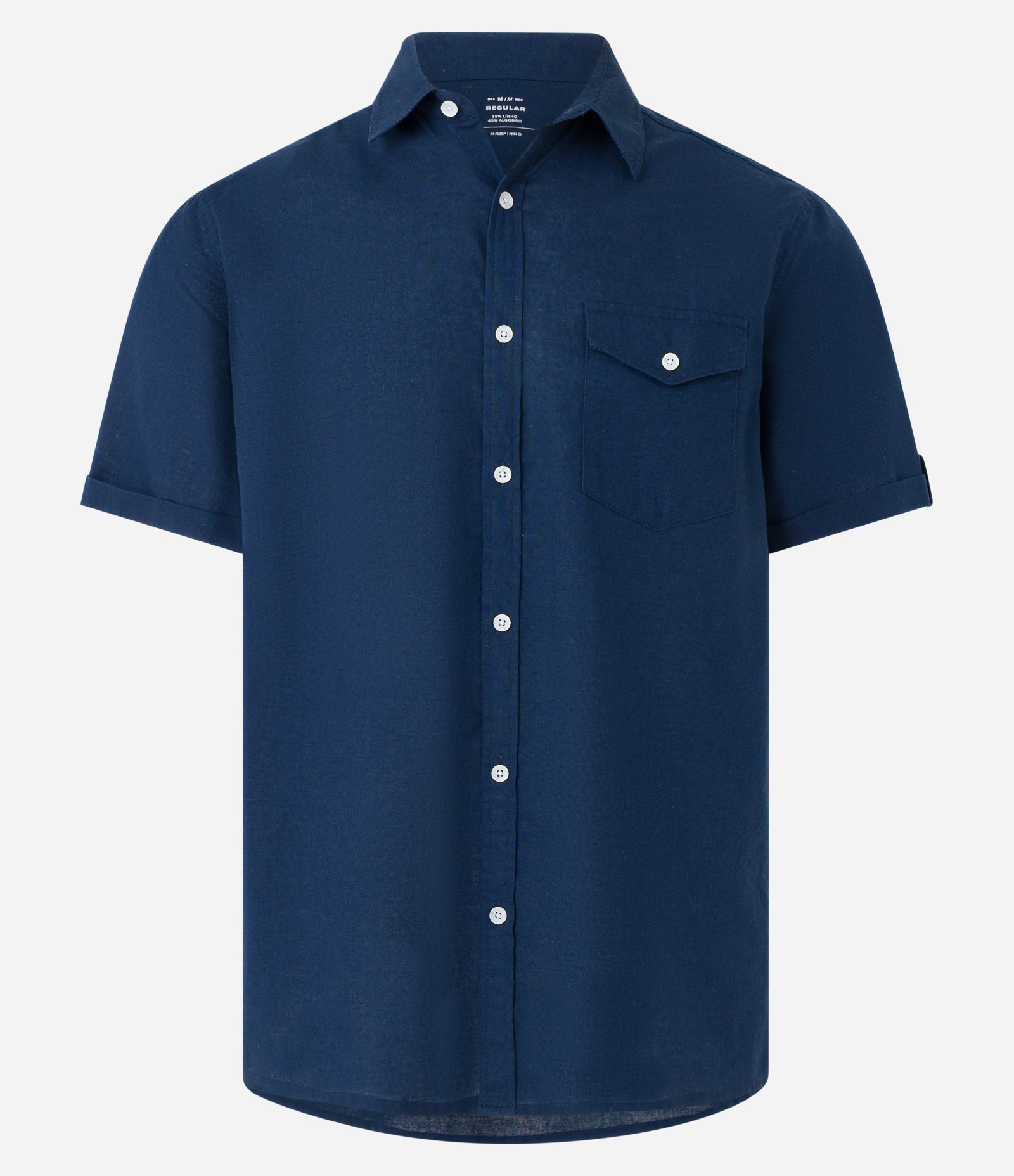 Camisa Comfort em Linho com Bolso e Dobra na Manga Azul Noite 5