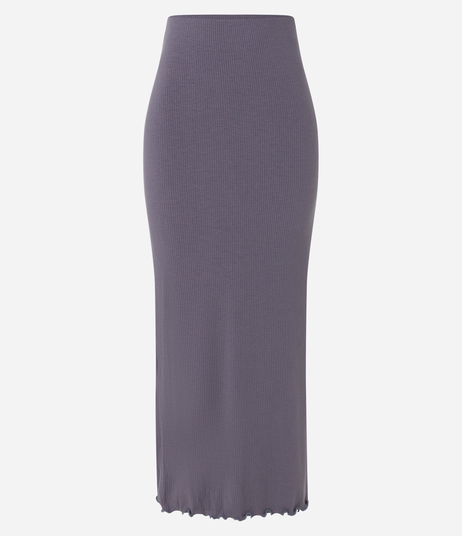 Saia Midi em Ribana com Fenda e Barra Picot Cinza 6