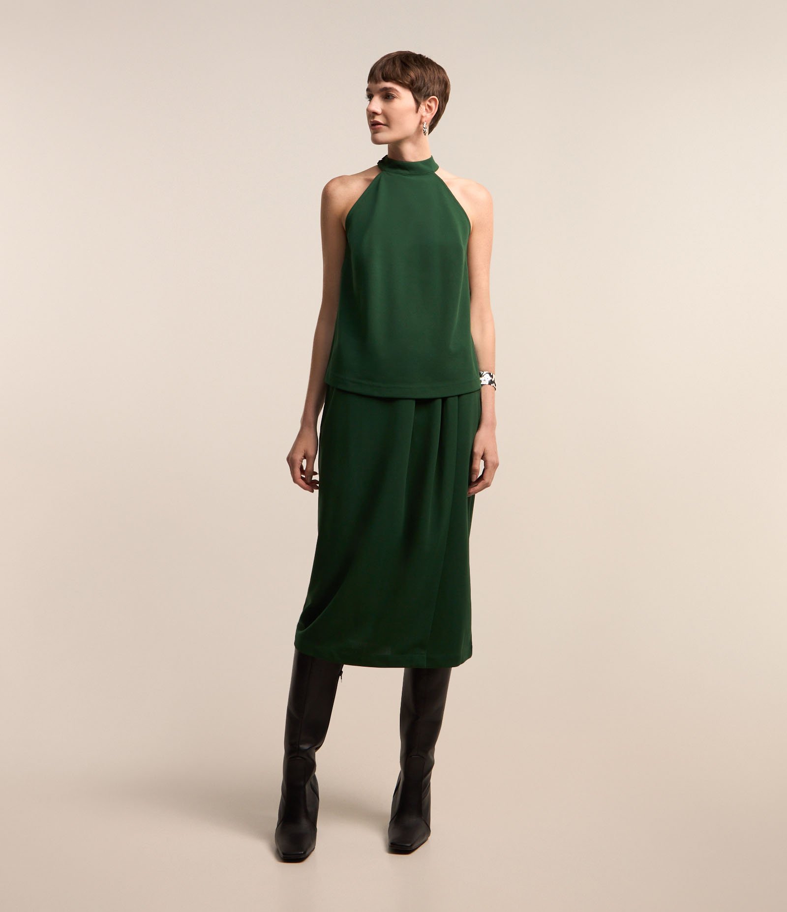 Blusa em Crepe com Golinha Alta Halter Verde 2