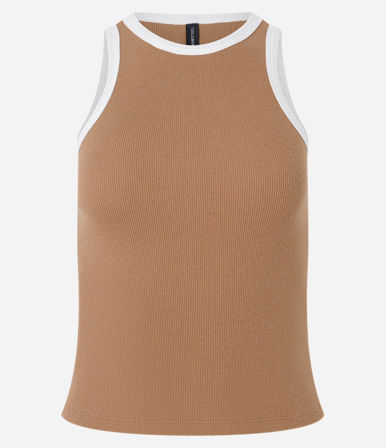 Blusa Regata em Ribana com Cava Contrastante Marrom 5