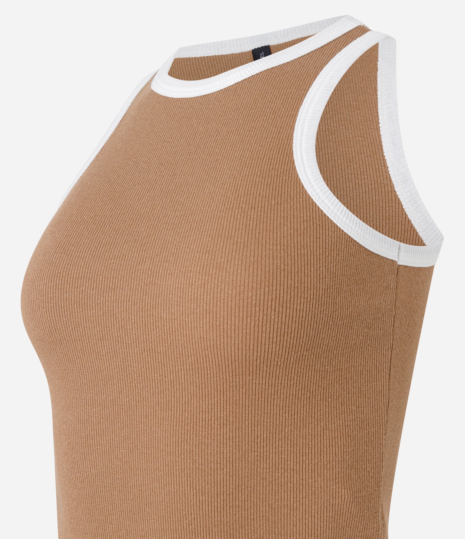 Blusa Regata em Ribana com Cava Contrastante Marrom 6