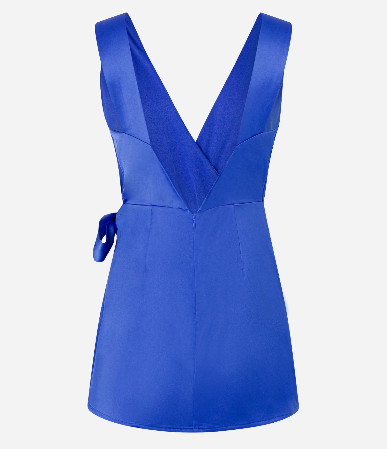 Macaquinho Acetinado com Alça Larga e Saia Sobreposta com Amarração Azul 7