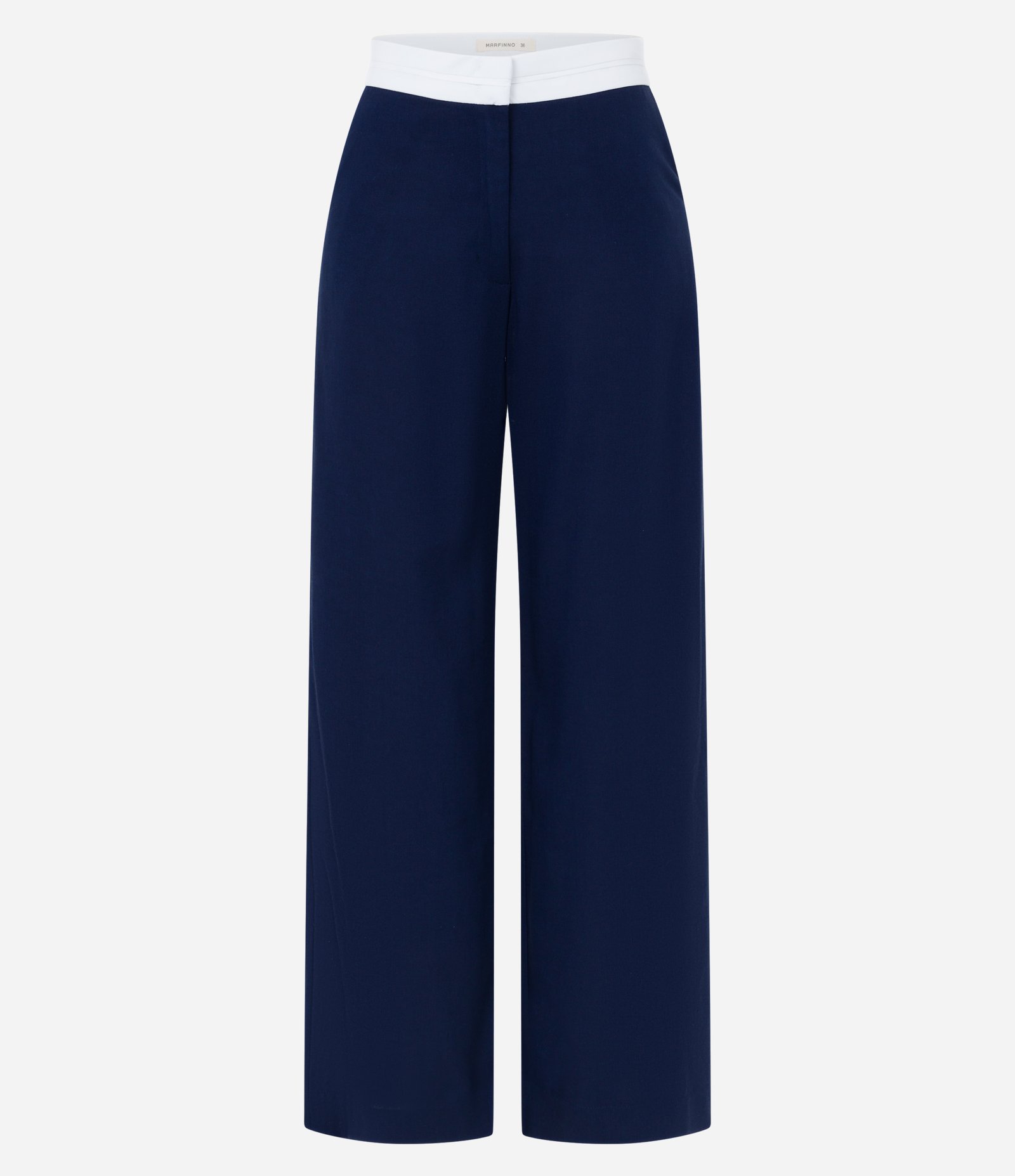 Calça Reta em Viscolinho com Cós Contrastante em Tricoline Azul Escuro/ Branco 6