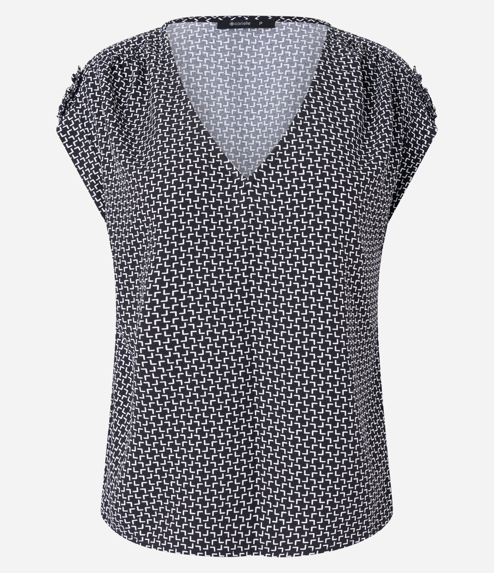 Blusa em Crepe com Detalhe no Ombro e Estampa Geométrico Preto/ Branco 5