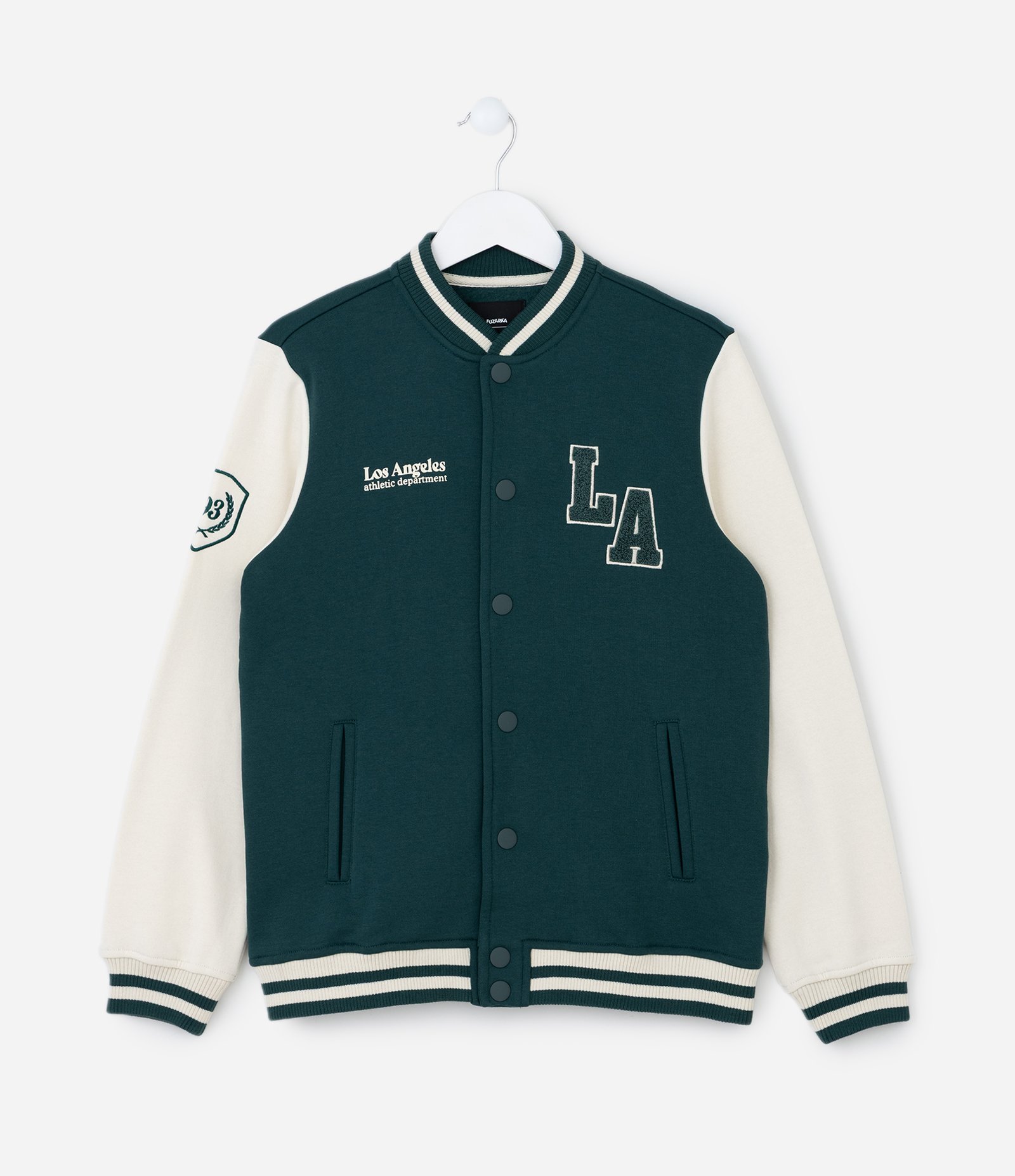 Jaqueta Bomber College Infantil Estampa Los Angeles - Tam 5 a 14 anos Verde 2