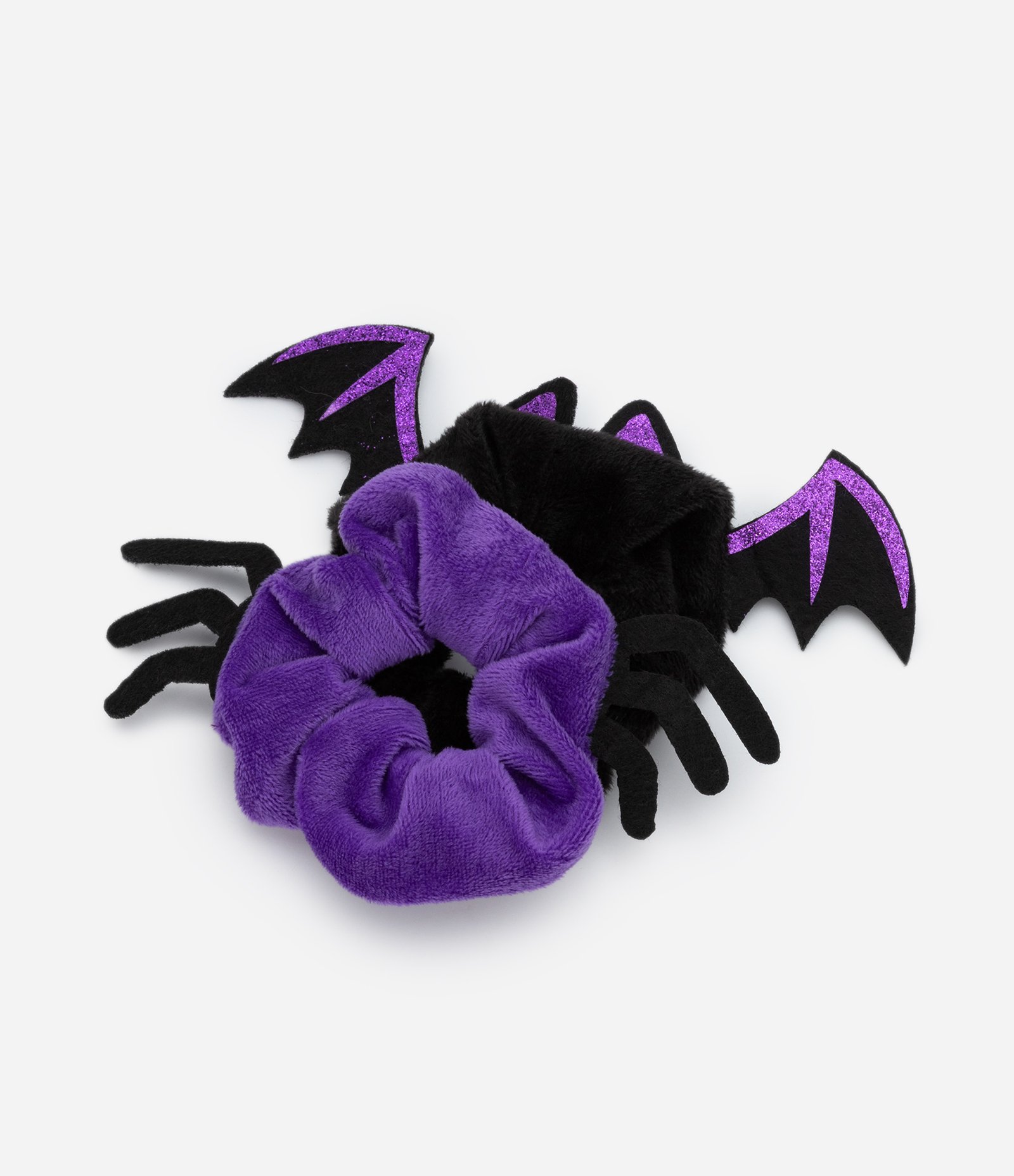 Kit 02 Scrunchies Infantis em Veludo com Aplicação Halloween - Tam U Roxo/Preto 2