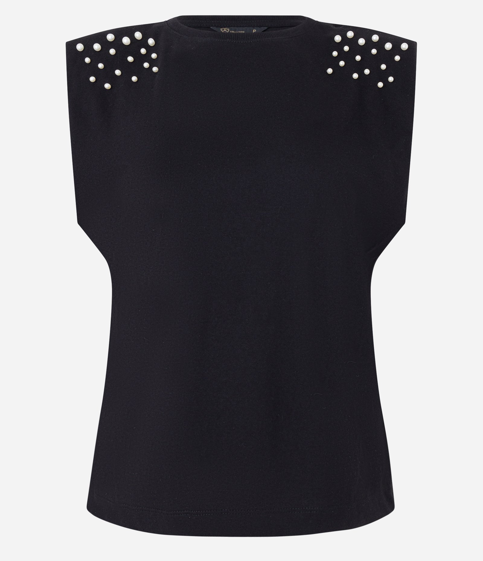 Blusa sem Manga em Algodão com Aplicação de Pérolas nos Ombros Preto 6
