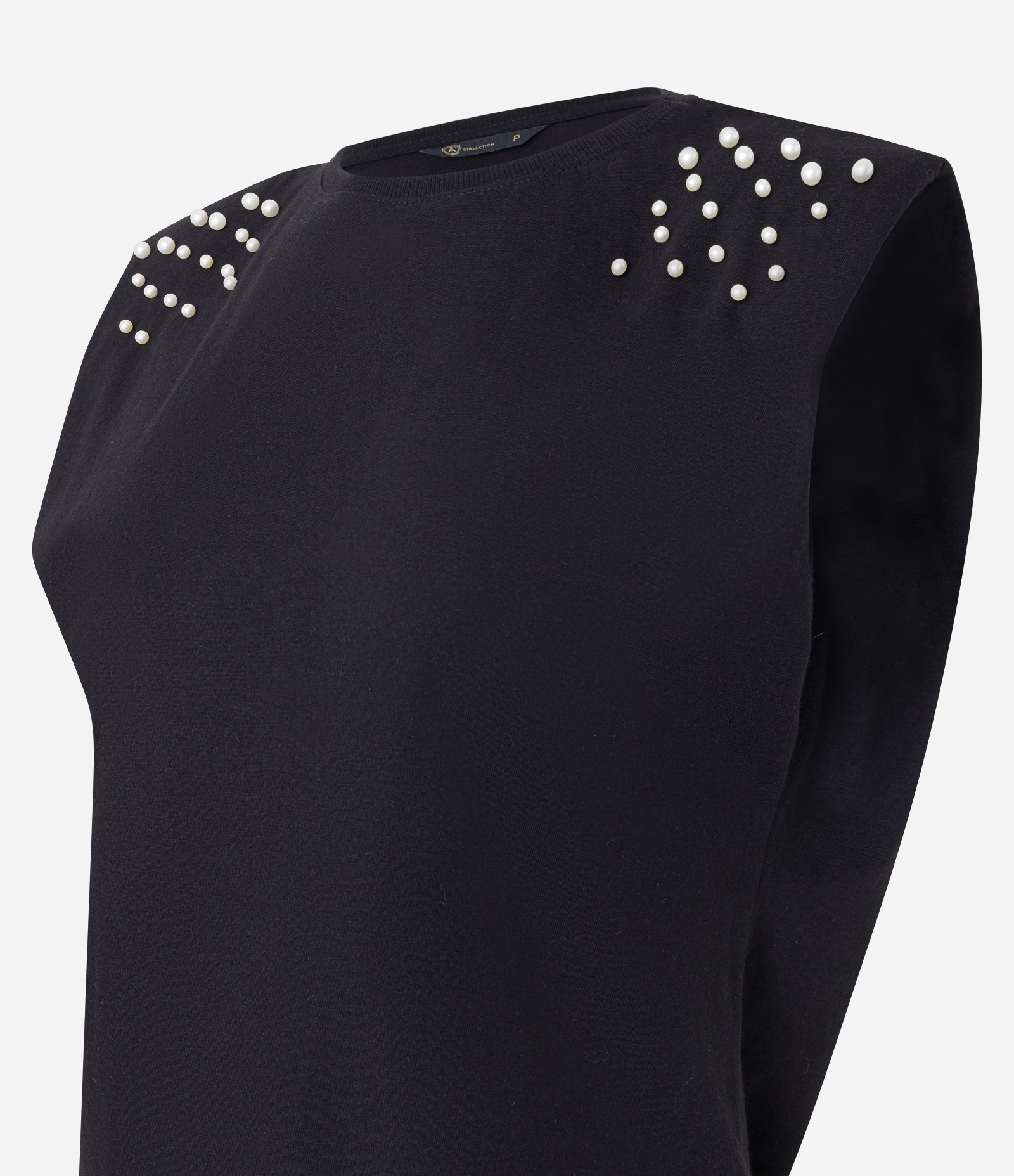 Blusa sem Manga em Algodão com Aplicação de Pérolas nos Ombros Preto 7