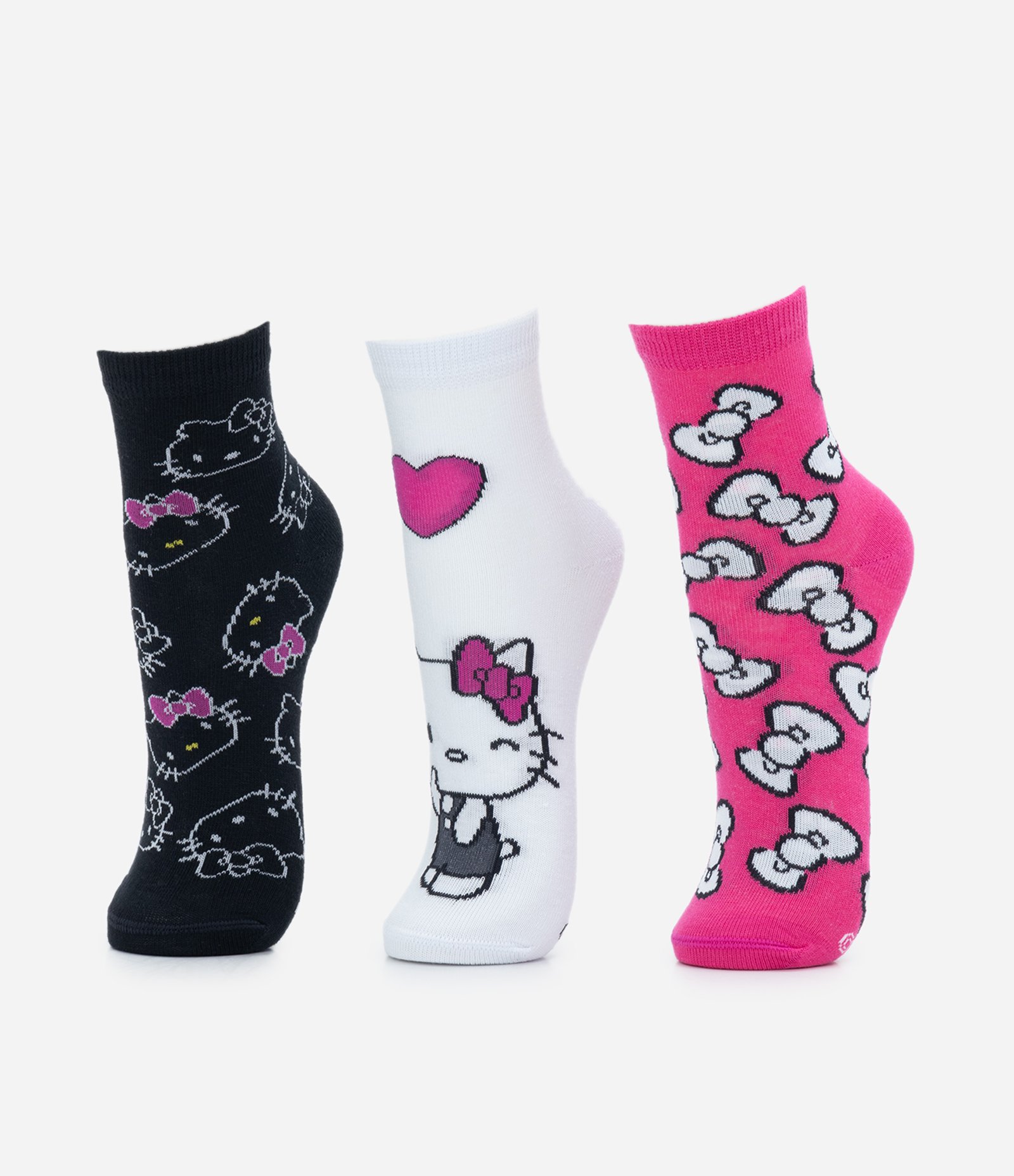 Kit 03 Meias Infantis com Estampa da Hello Kitty - Tam 19 ao 34 Preto/Rosa/Branco 1