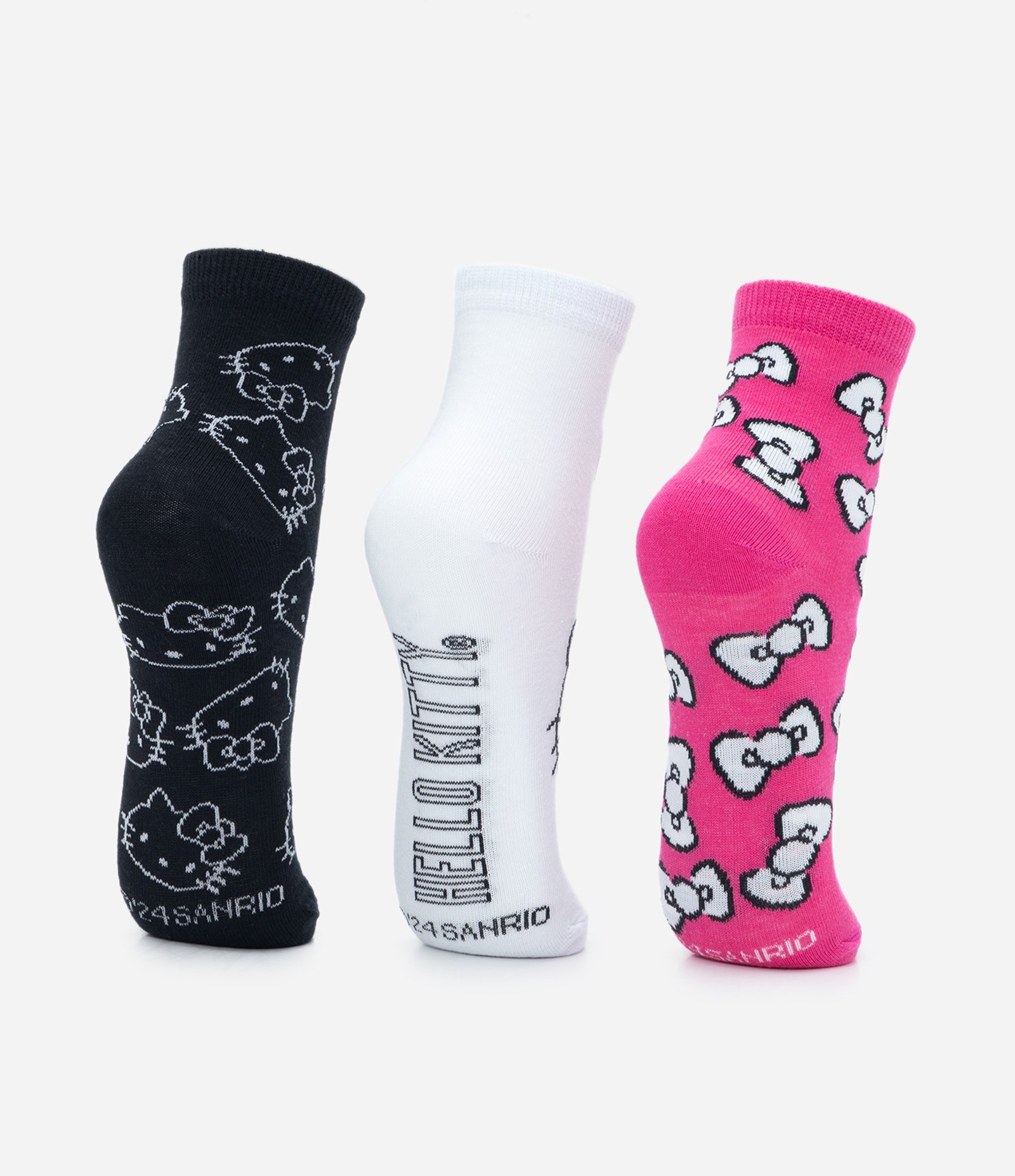 Kit 03 Meias Infantis com Estampa da Hello Kitty - Tam 19 ao 34 Preto/Rosa/Branco 3