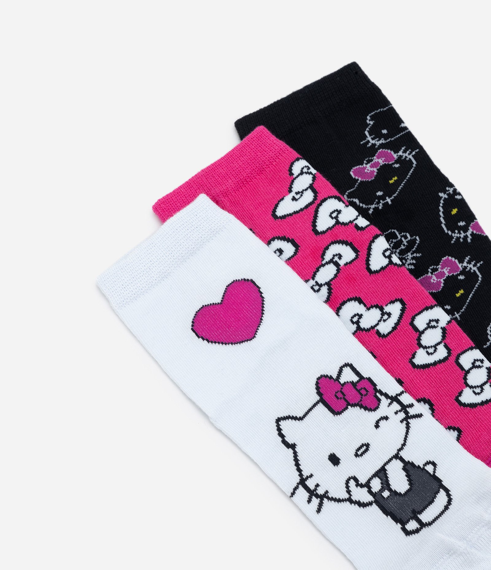 Kit 03 Meias Infantis com Estampa da Hello Kitty - Tam 19 ao 34 Preto/Rosa/Branco 5