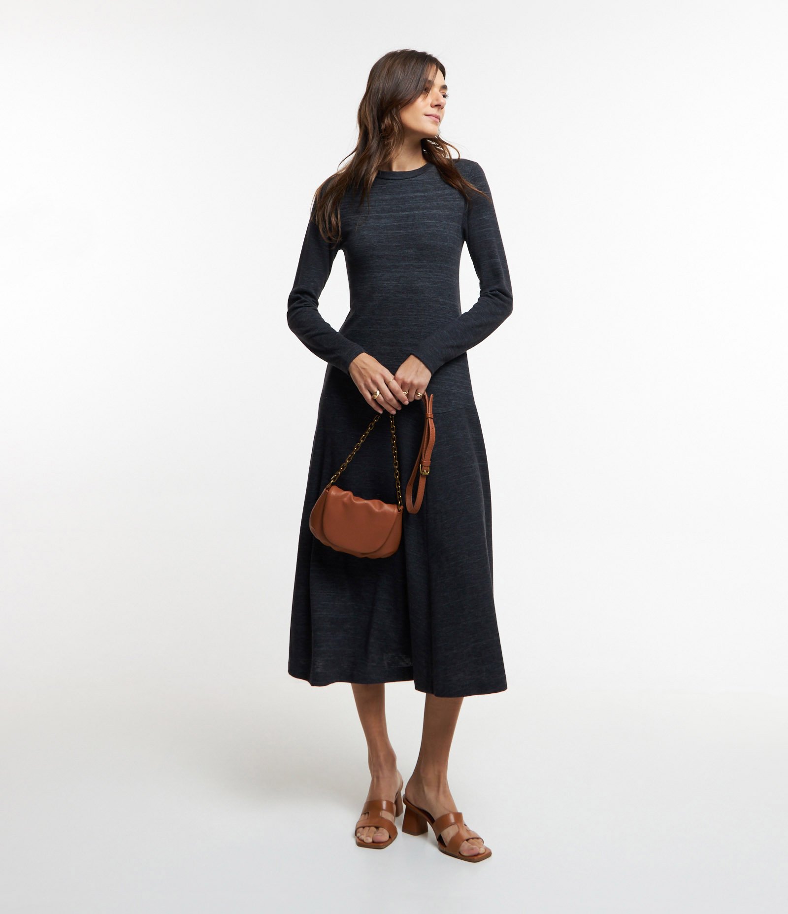 Vestido em Malha com Recortes e Efeito Mescla Cinza 1