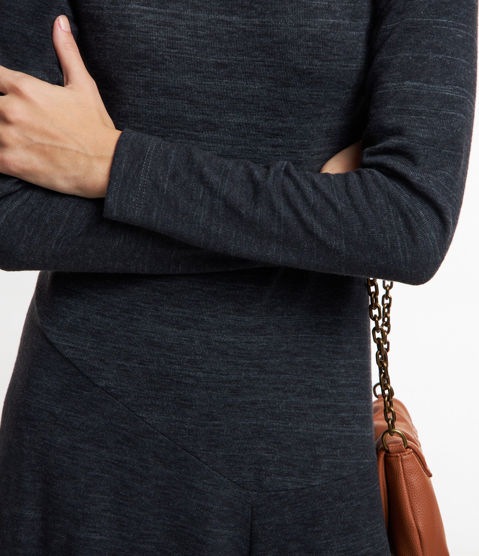 Vestido em Malha com Recortes e Efeito Mescla Cinza 4