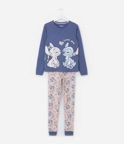Pijama Longo Infantil com Estampa do Stitch e da Angel - Tam 5 a 14 anos