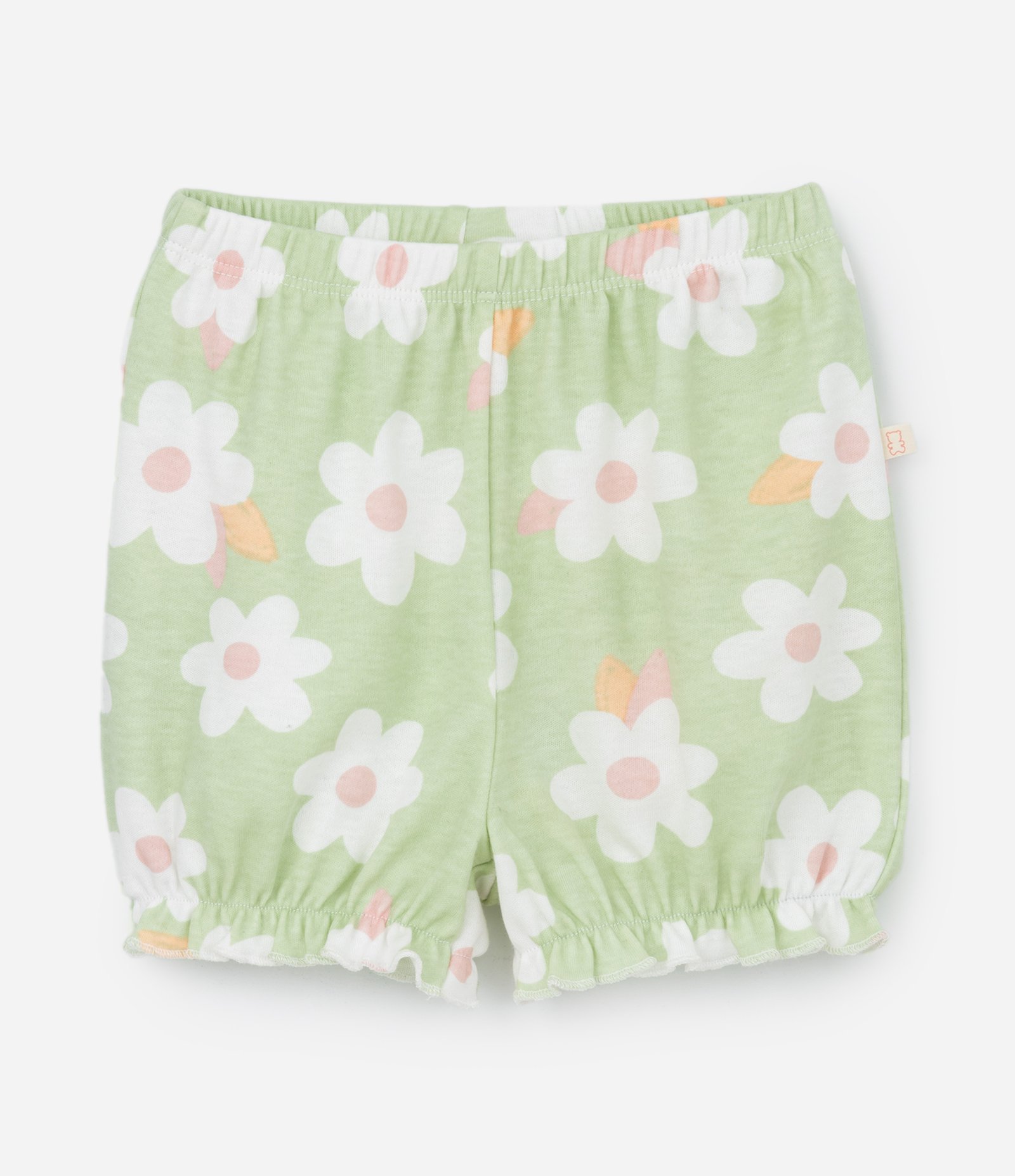 Conjunto Infantil com Bolsinhos e Estampa Floral - Tam 0 a 18 meses Verde/Branco 8