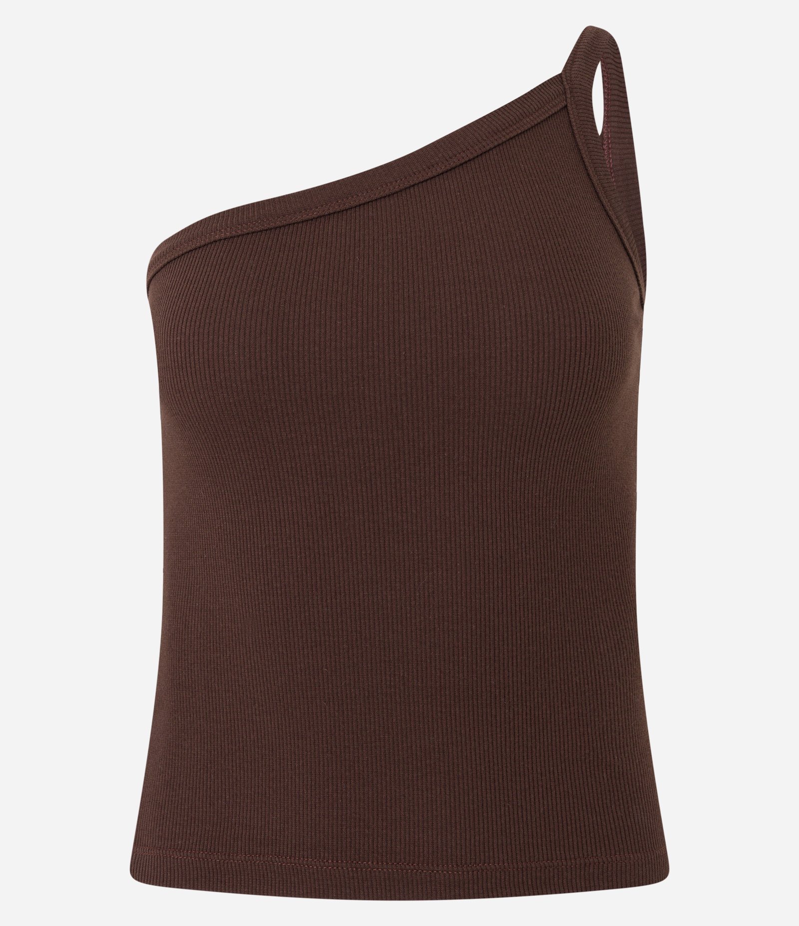 Blusa um Ombro só em Ribana com Textura Leve Marrom 1