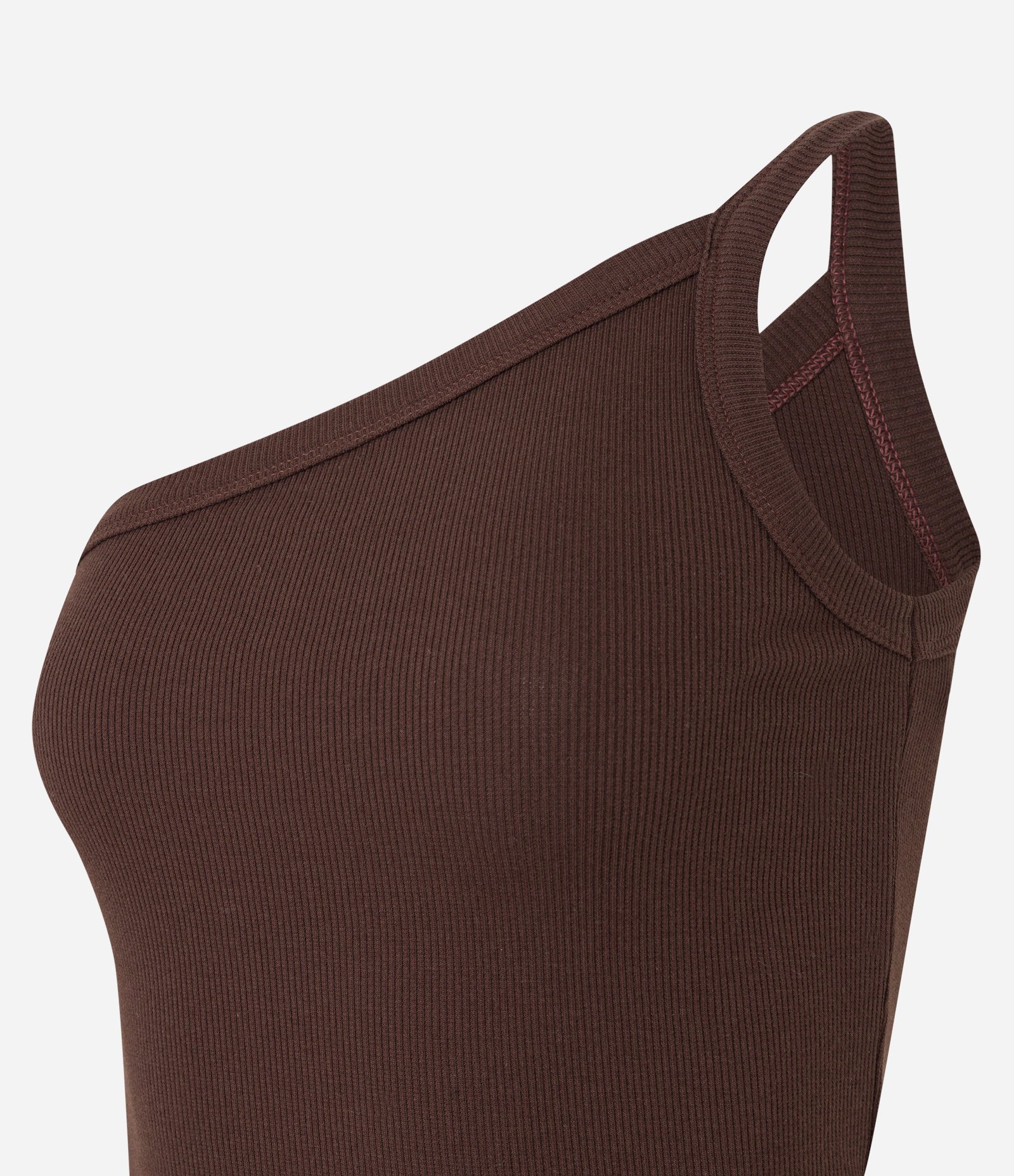 Blusa um Ombro só em Ribana com Textura Leve Marrom 2