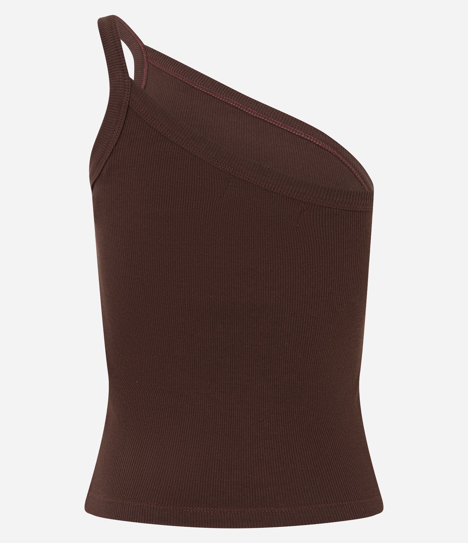Blusa um Ombro só em Ribana com Textura Leve Marrom 3