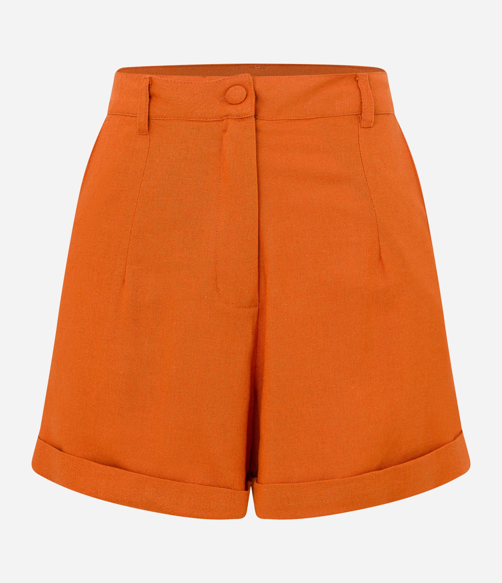 Short Curto em Viscolinho com Barra Virada Laranja 4