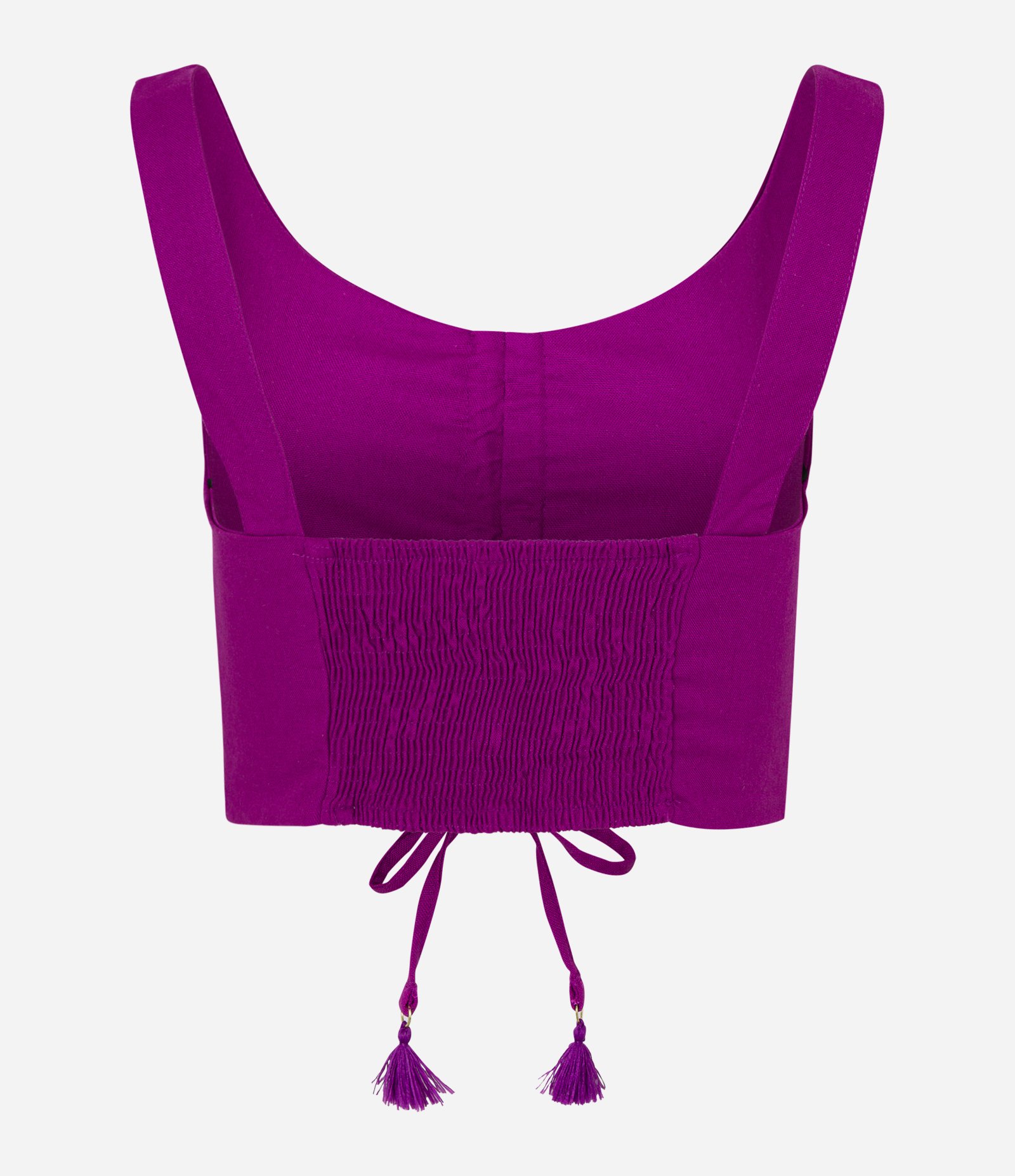 Blusa de Alça Cropped em Viscose e Linho com Puxadinho na Frente Roxo 5