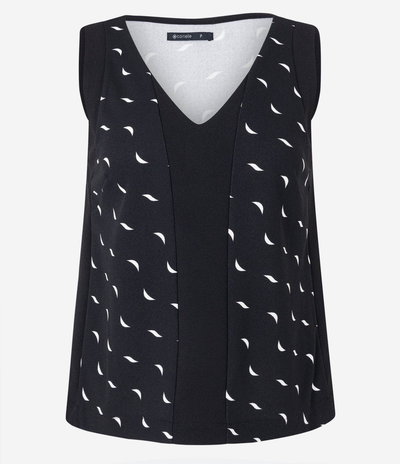 Blusa em Crepe com Decote V e Estampa de Luas Preto 6