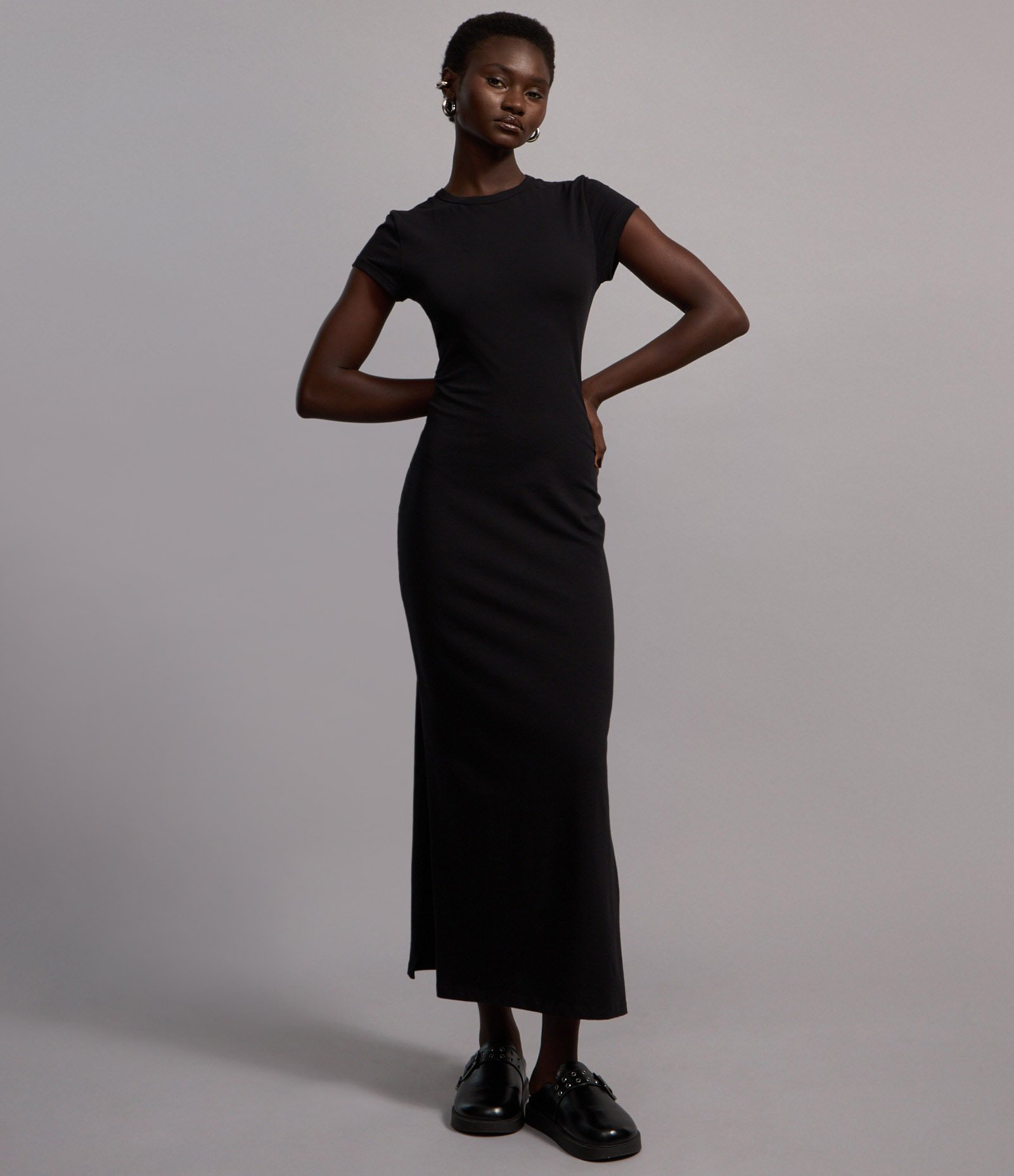 Vestido Longo em Algodão com Manga Curta Preto 5