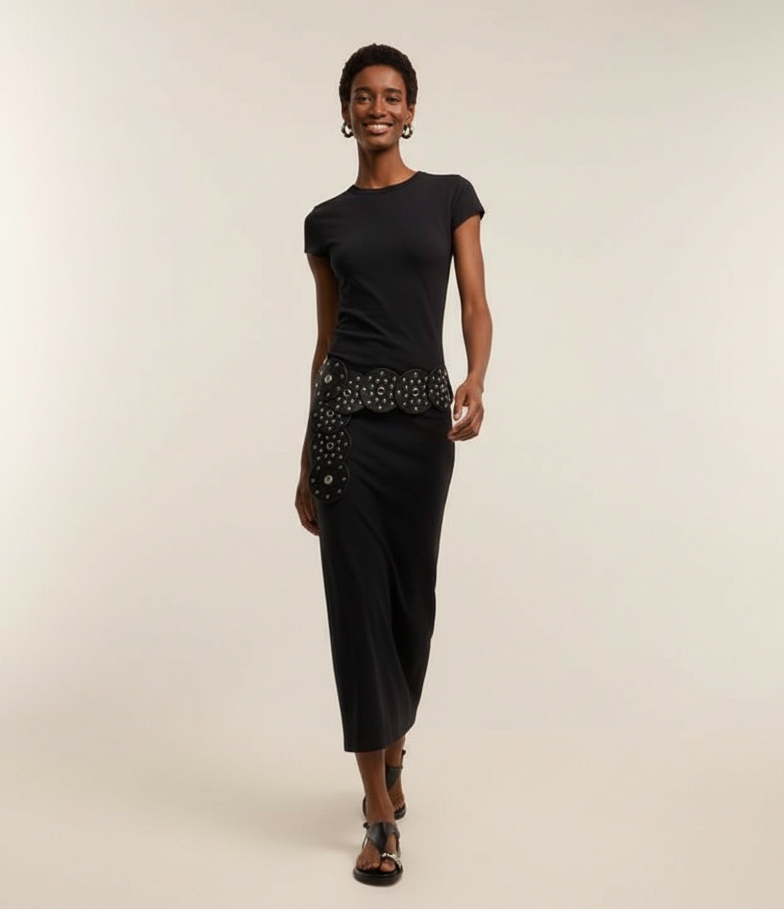 Vestido Longo em Algodão com Manga Curta Preto 5