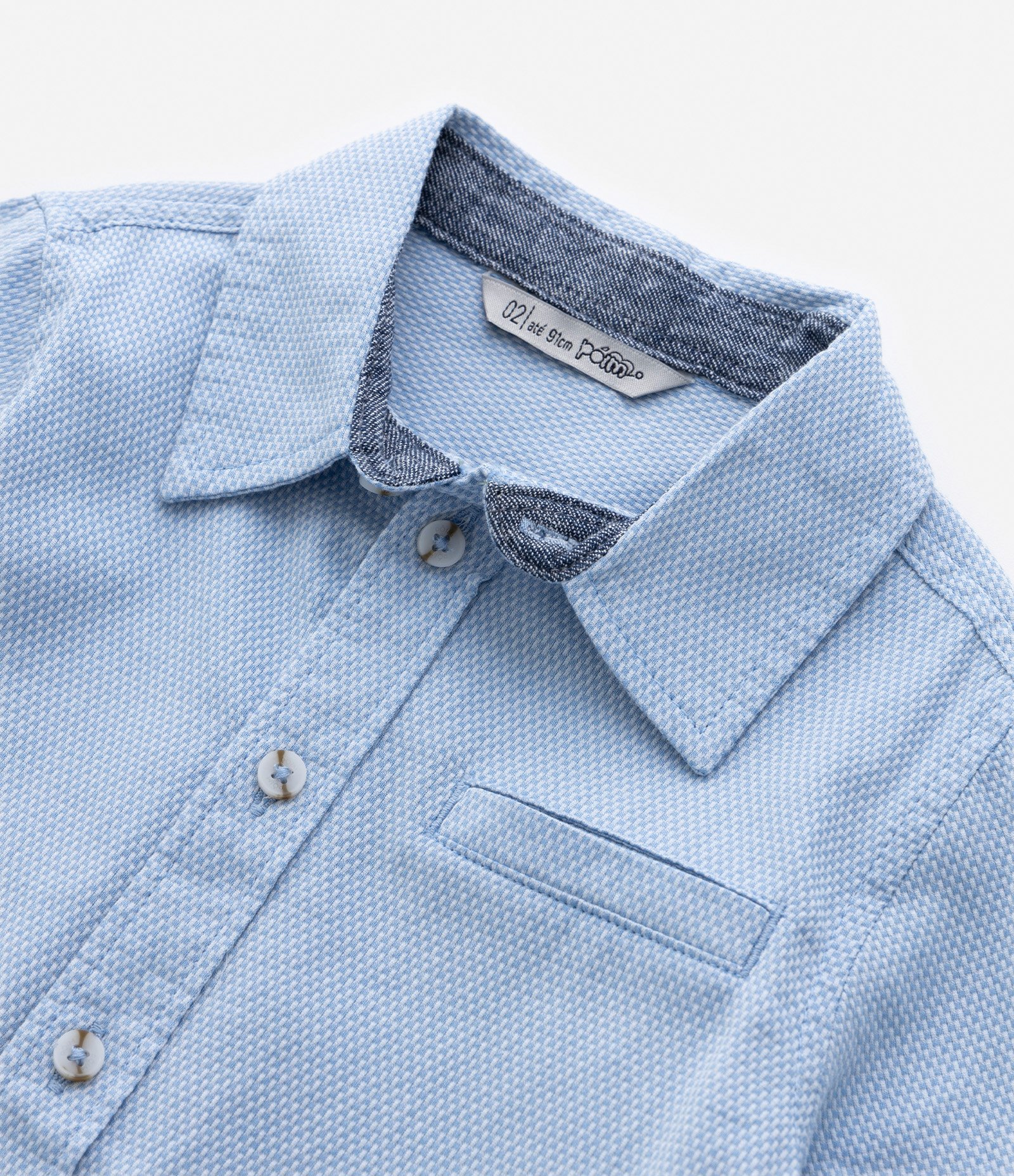 Camisa Infantil Texturizada com Bolsinho - Tam 1 a 5 Anos Azul 6