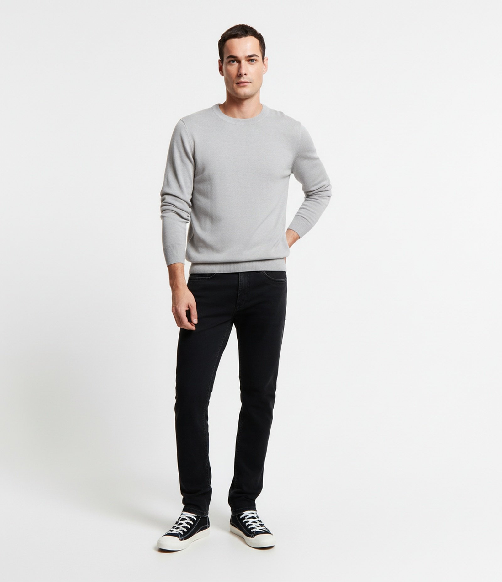 Calça Slim Básica Jeans com Detalhes Estonado Preto 1