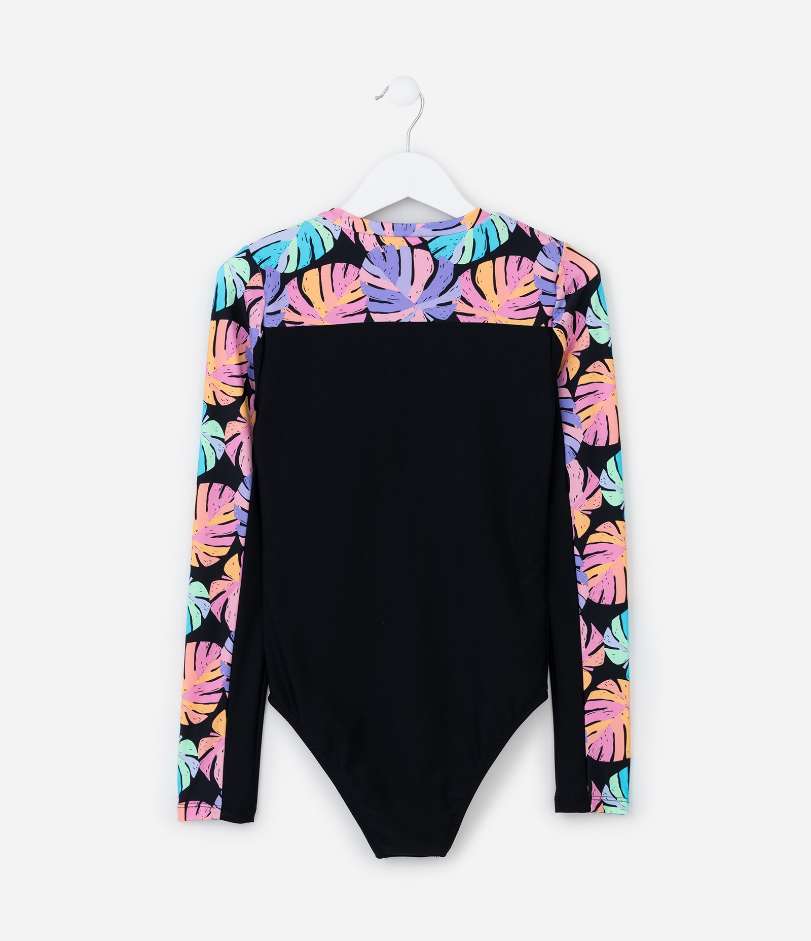 Maiô Infantil com Proteção UV e Estampa Folhas - Tam 5 a 14 Anos Preto 2