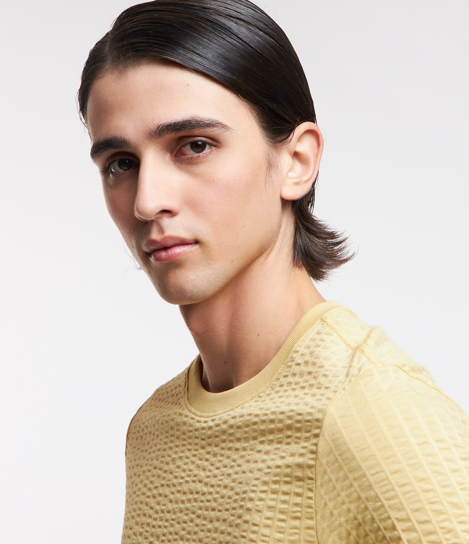 Camiseta Slim em Algodão com Textura de Listras Amarelo 4