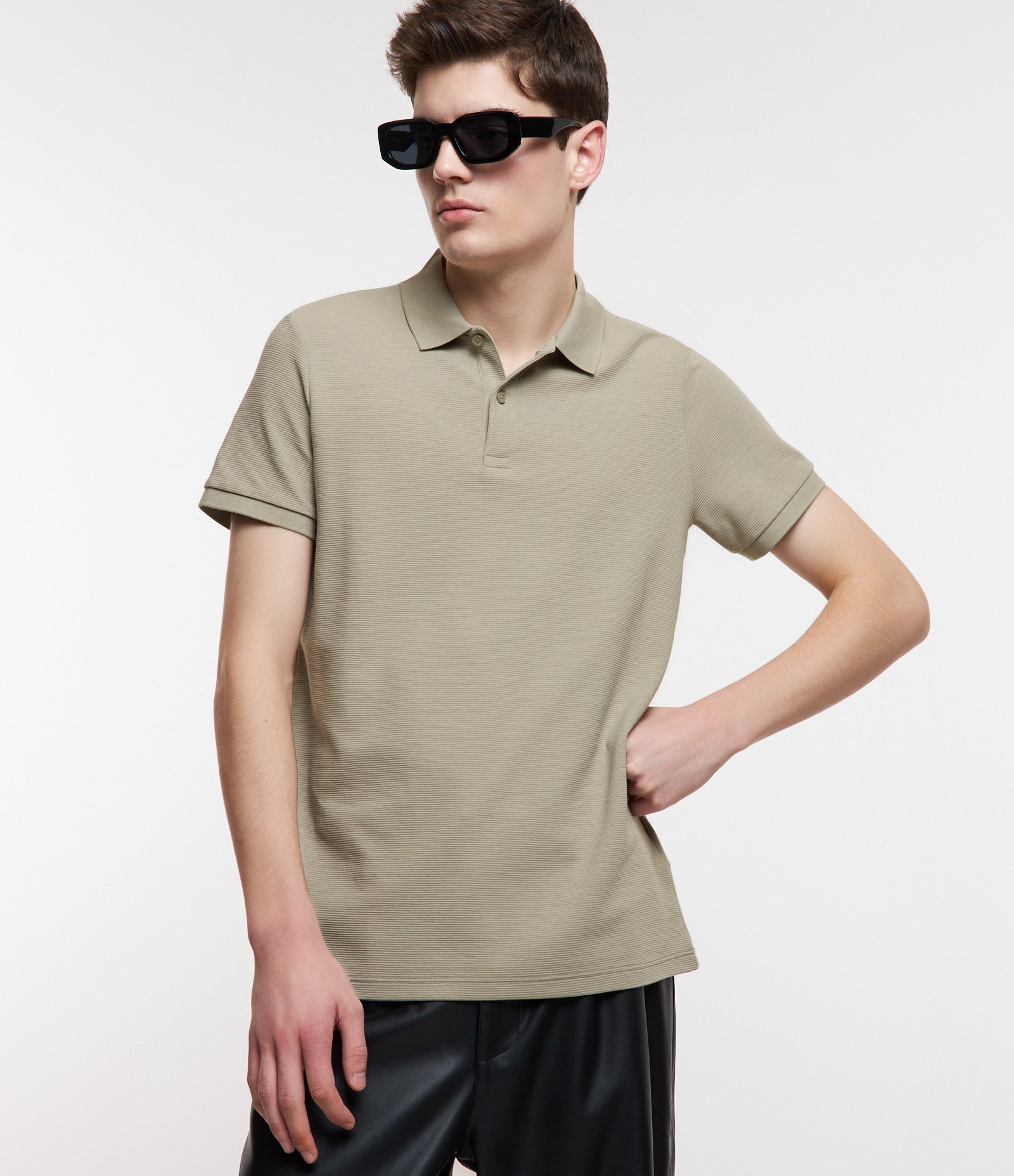Camisa Polo Slim com Botões e Textura Canelada 1