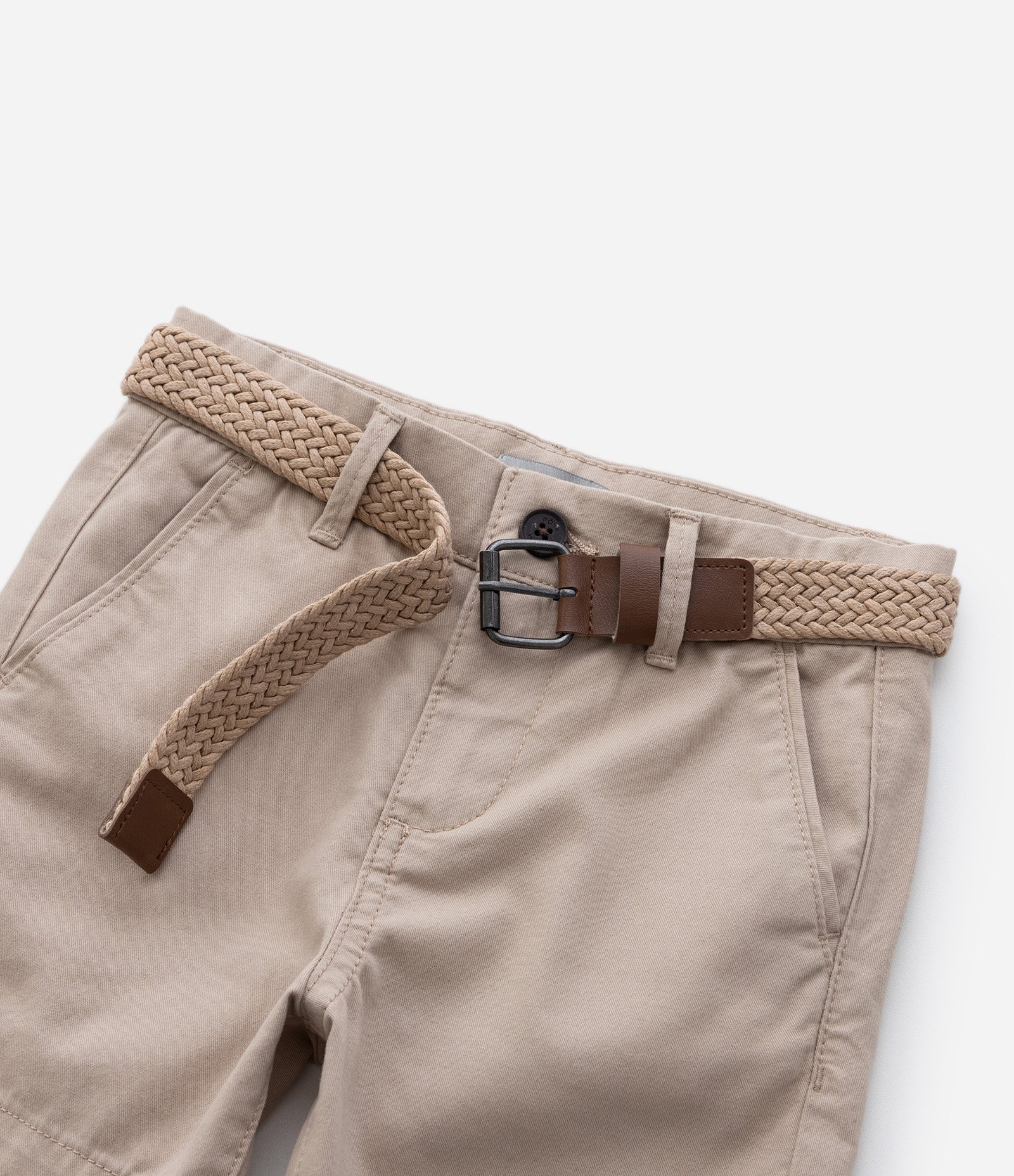 Bermuda Infantil em Sarja com Cinto - Tam 1 a 4 Anos Bege 8