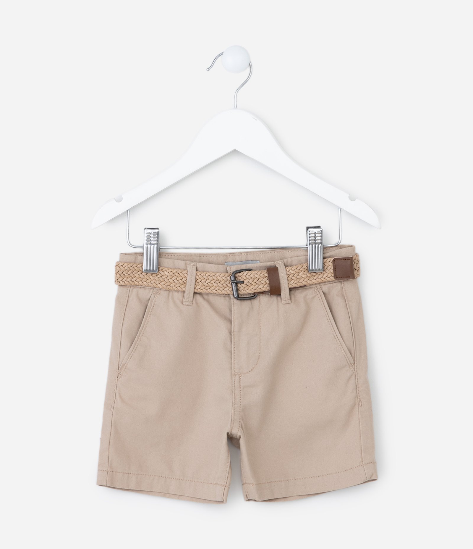 Bermuda Infantil em Sarja com Cinto - Tam 1 a 4 Anos Bege 1