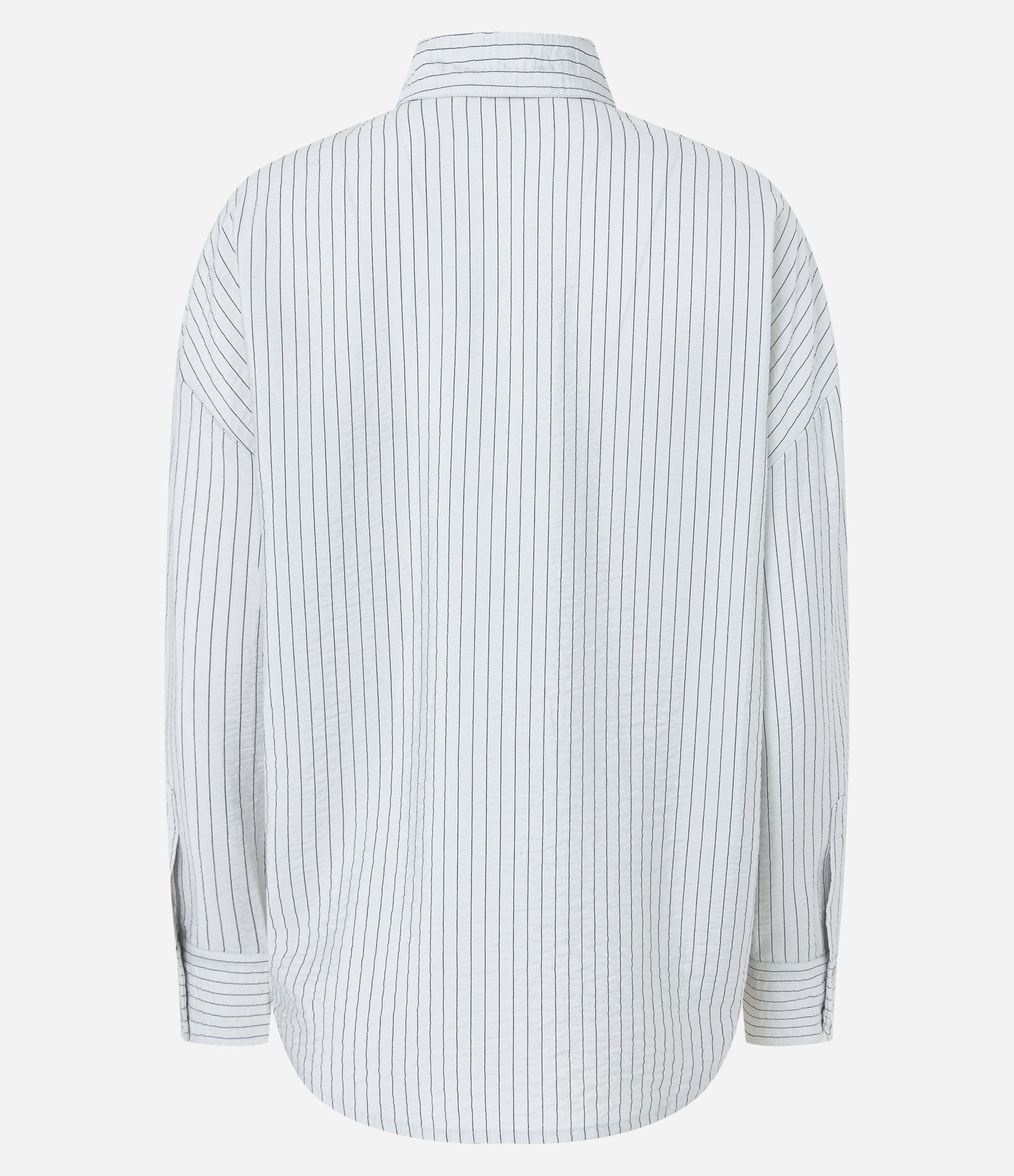 Camisa Oversized Acetinada com Estampa Risca de Giz Branco 2