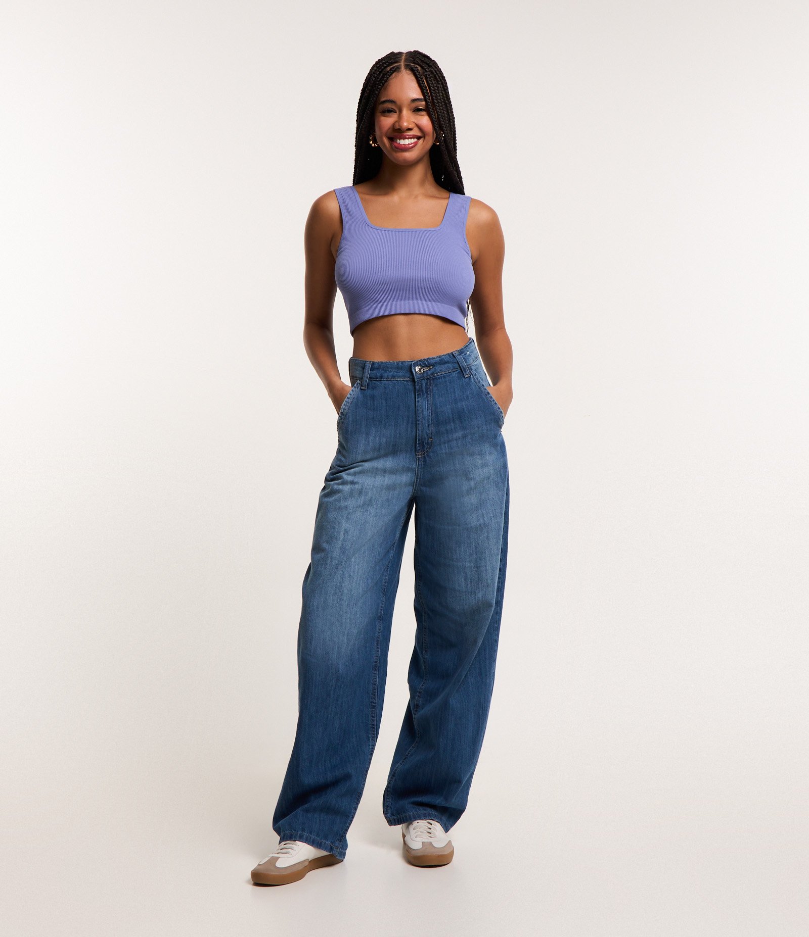 Blusa Regata Cropped Básica em Poliamida Canelada sem Costura Lilás 2