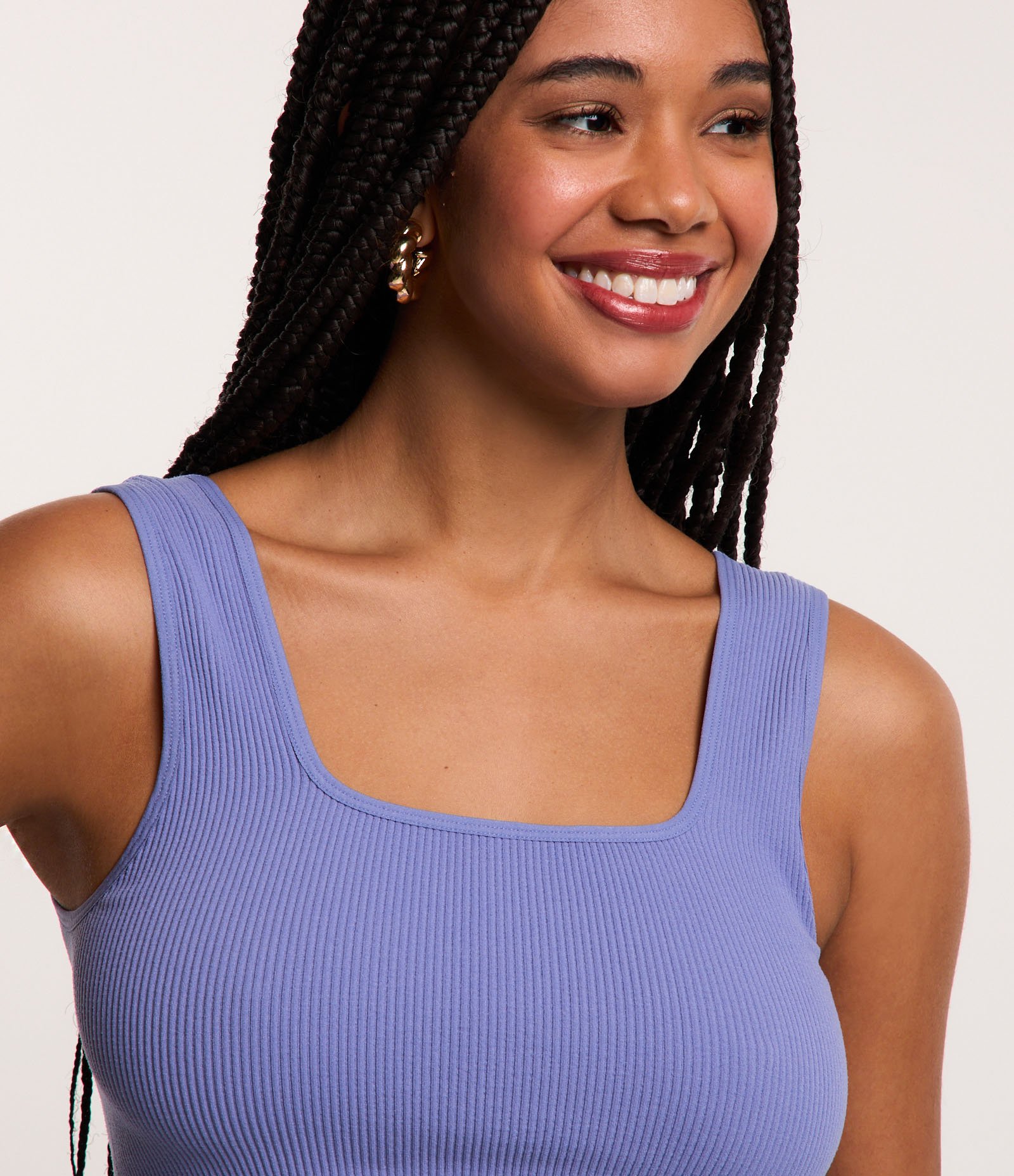 Blusa Regata Cropped Básica em Poliamida Canelada sem Costura Lilás 4