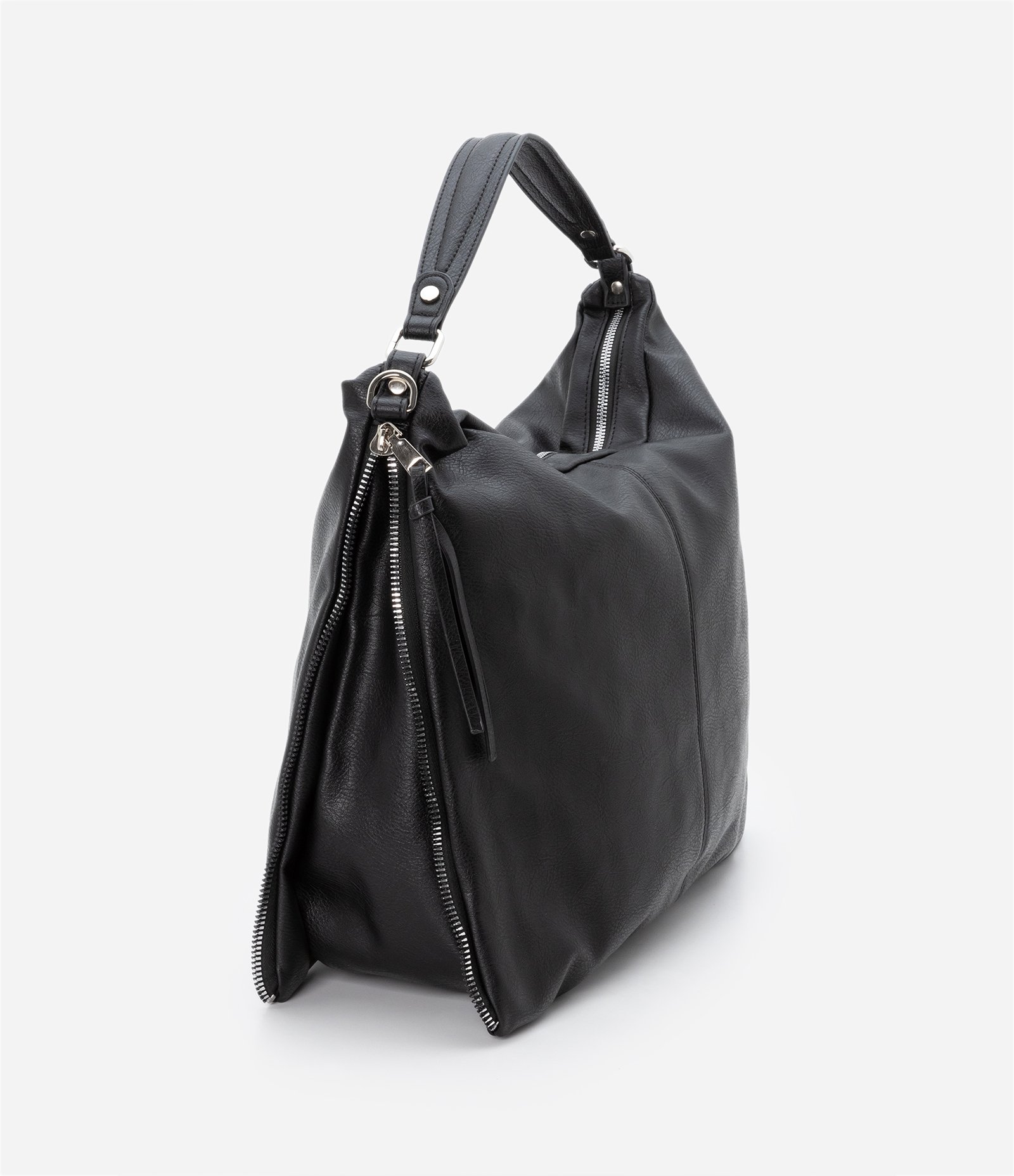 Bolsa Hobo Grande Desestruturada com Alças Duplas Preto 9
