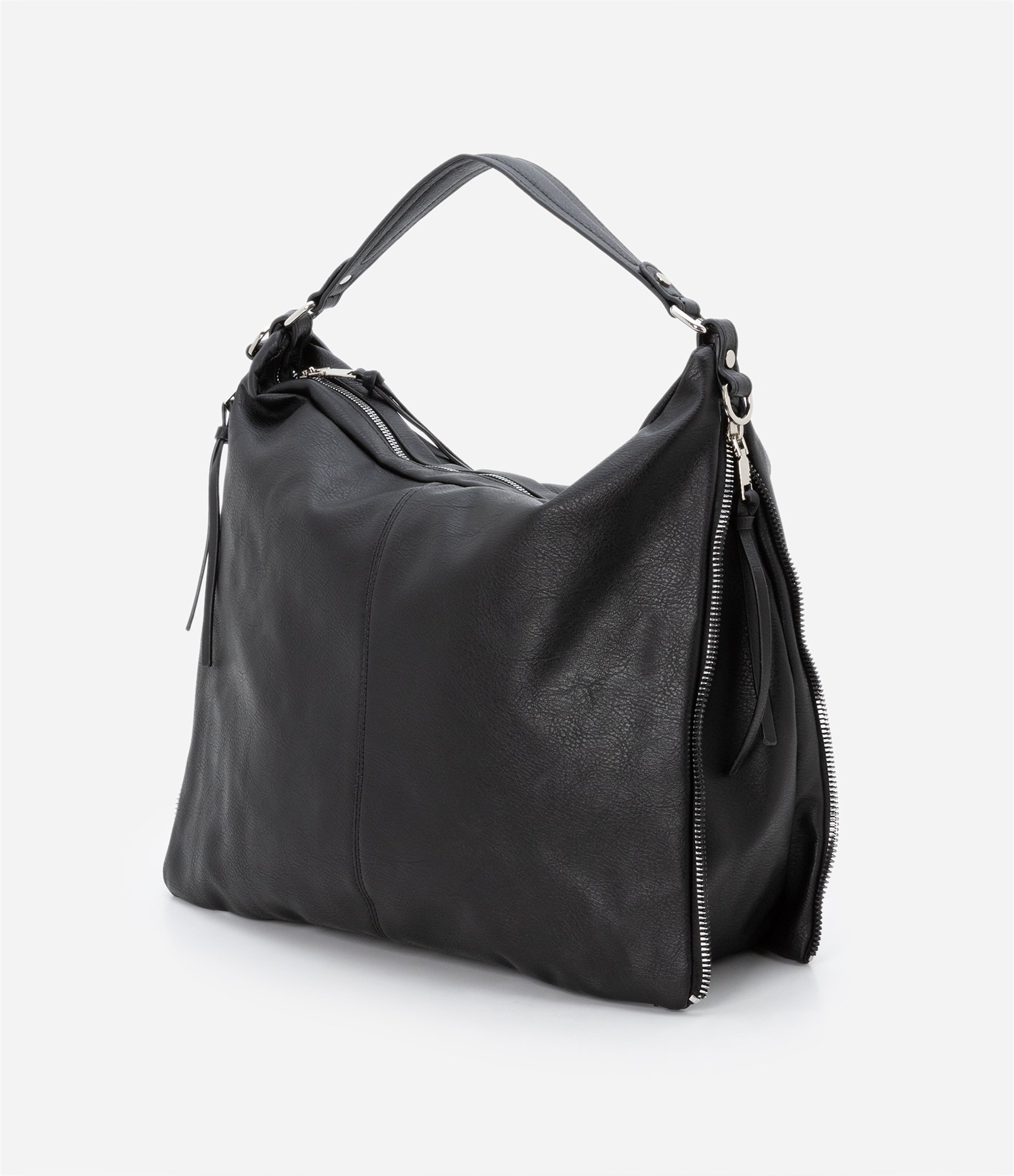 Bolsa Hobo Grande Desestruturada com Alças Duplas Preto 2