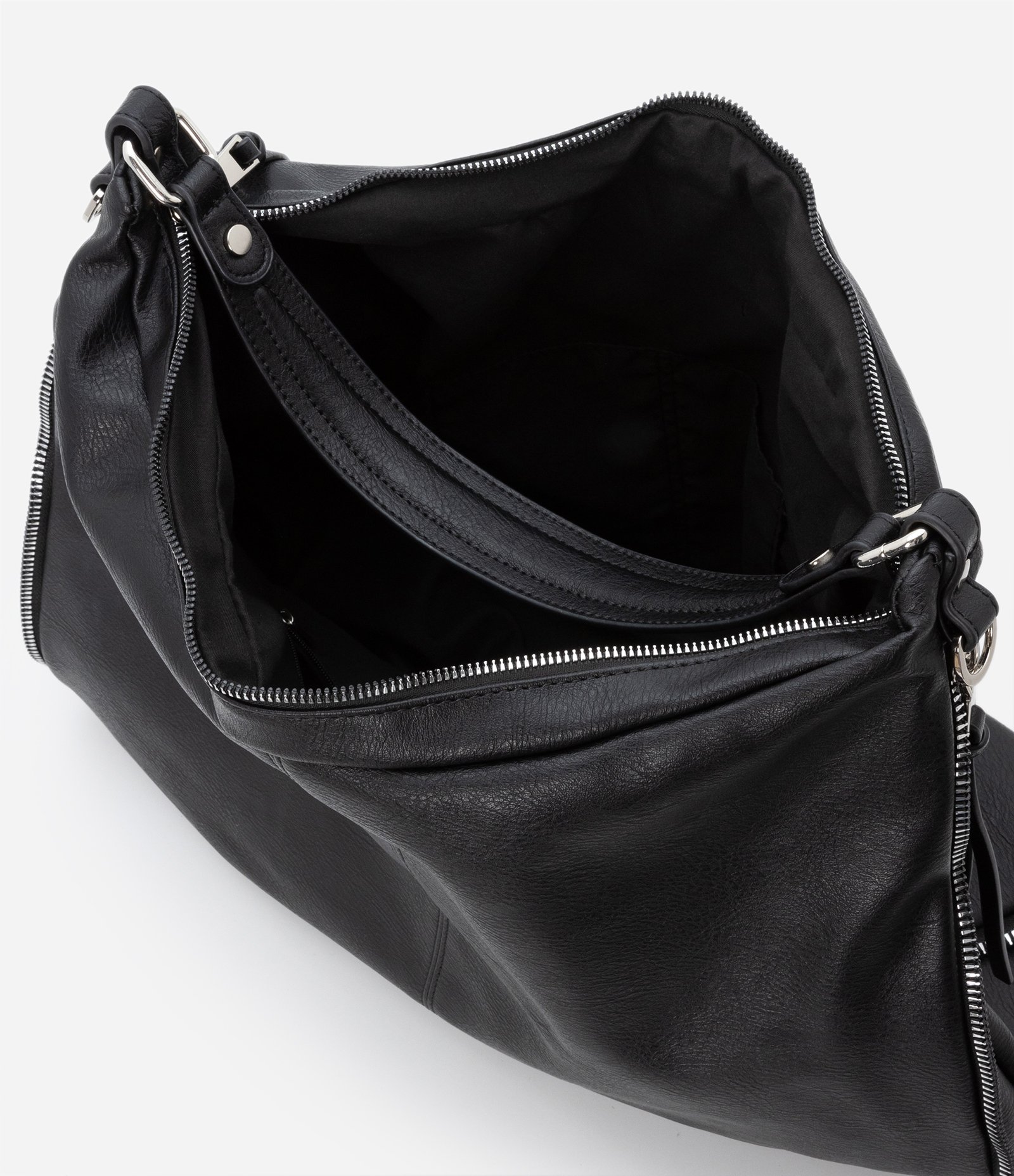Bolsa Hobo Grande Desestruturada com Alças Duplas Preto 7
