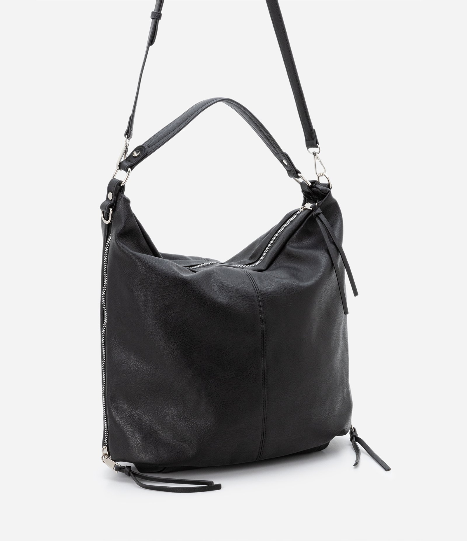 Bolsa Hobo Grande Desestruturada com Alças Duplas Preto 8