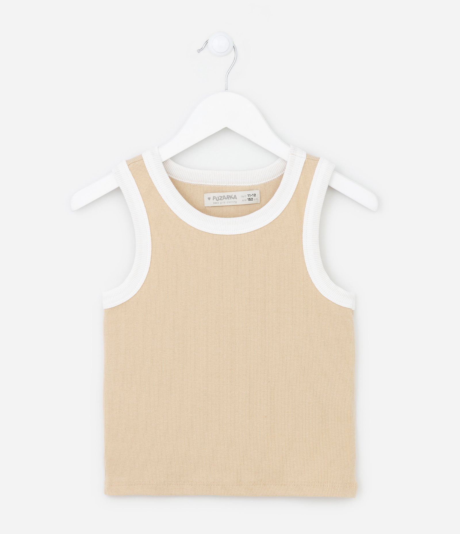 Regata Cropped Infantil com Viés Contrastante - Tam 5 a 14 anos Bege 1