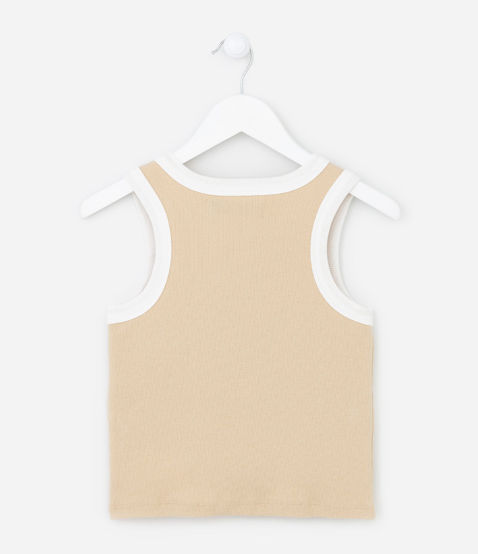 Regata Cropped Infantil com Viés Contrastante - Tam 5 a 14 anos Bege 2