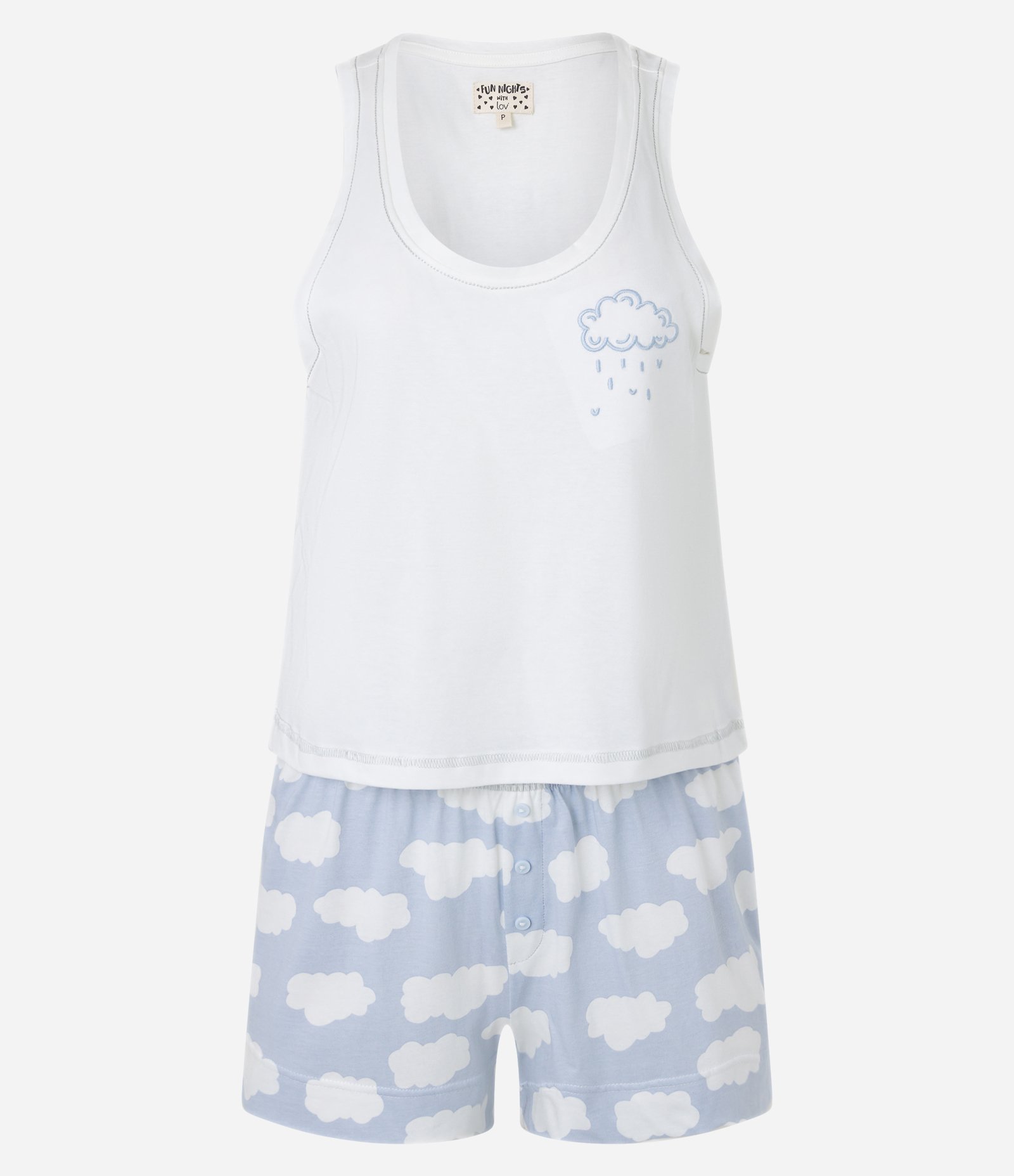 Pijama Short Doll com Estampa de Nuvem em Algodão Branco Neve 5