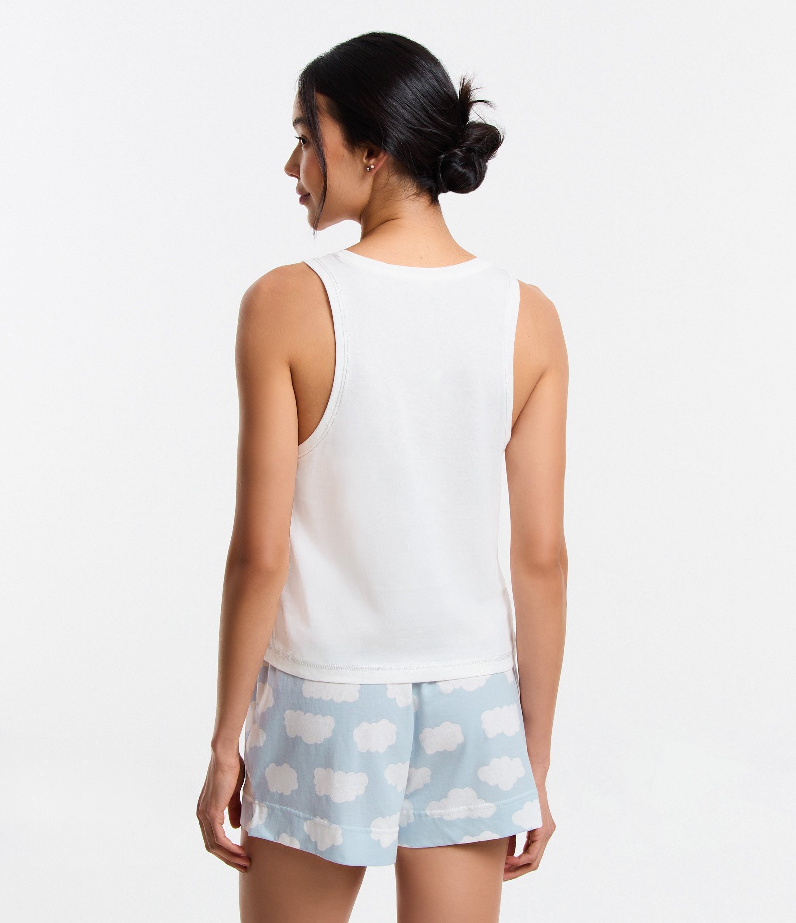 Pijama Short Doll com Estampa de Nuvem em Algodão Branco Neve 2