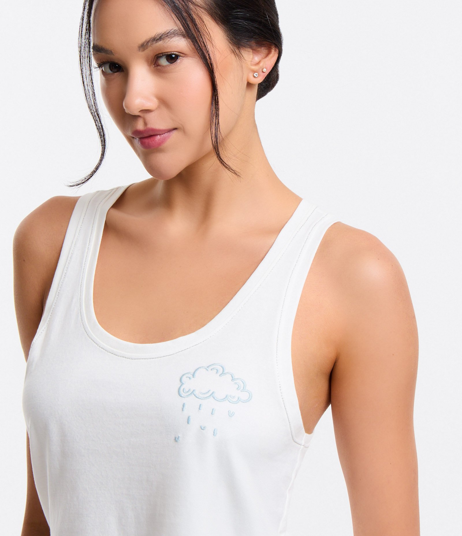 Pijama Short Doll com Estampa de Nuvem em Algodão Branco Neve 3