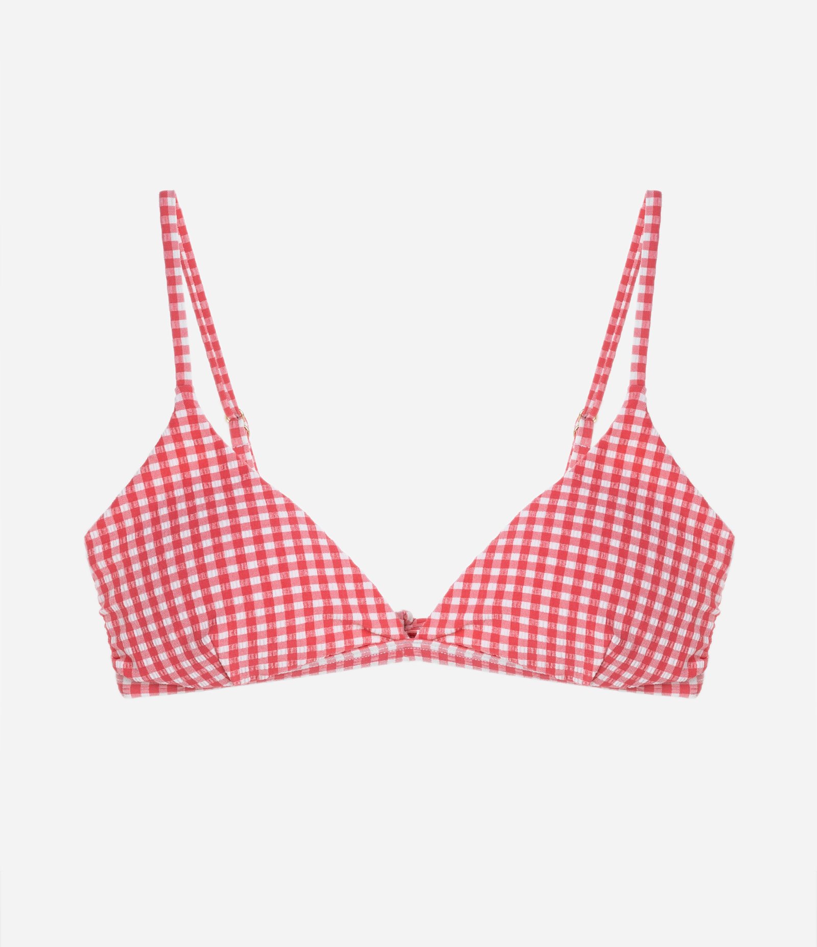 Biquíni Top Triângulo Fixo com Estampa Vichy e Textura Vermelho 5